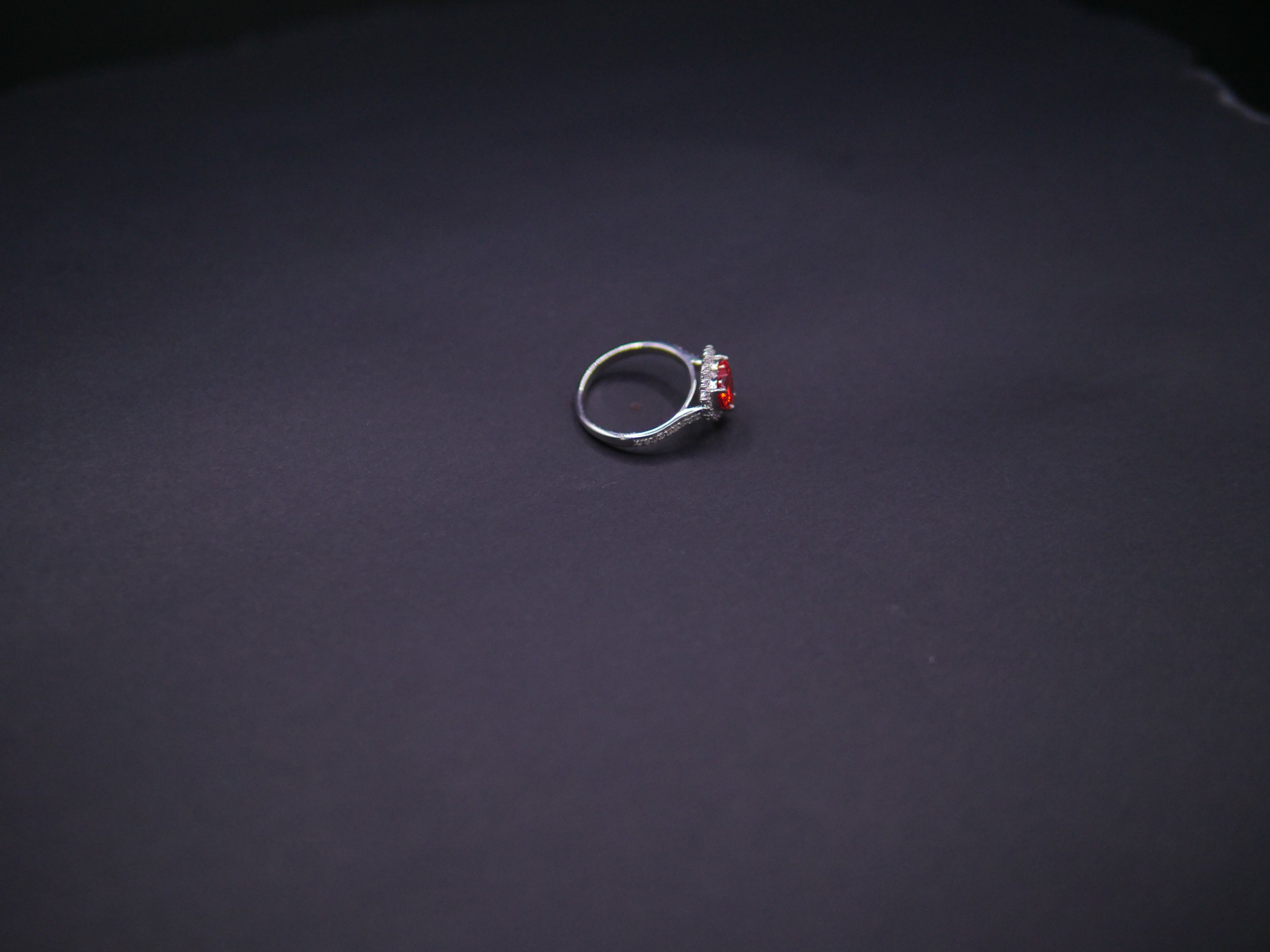 Ruby Red Heart-Cut CZ Halo Ring In White Gold