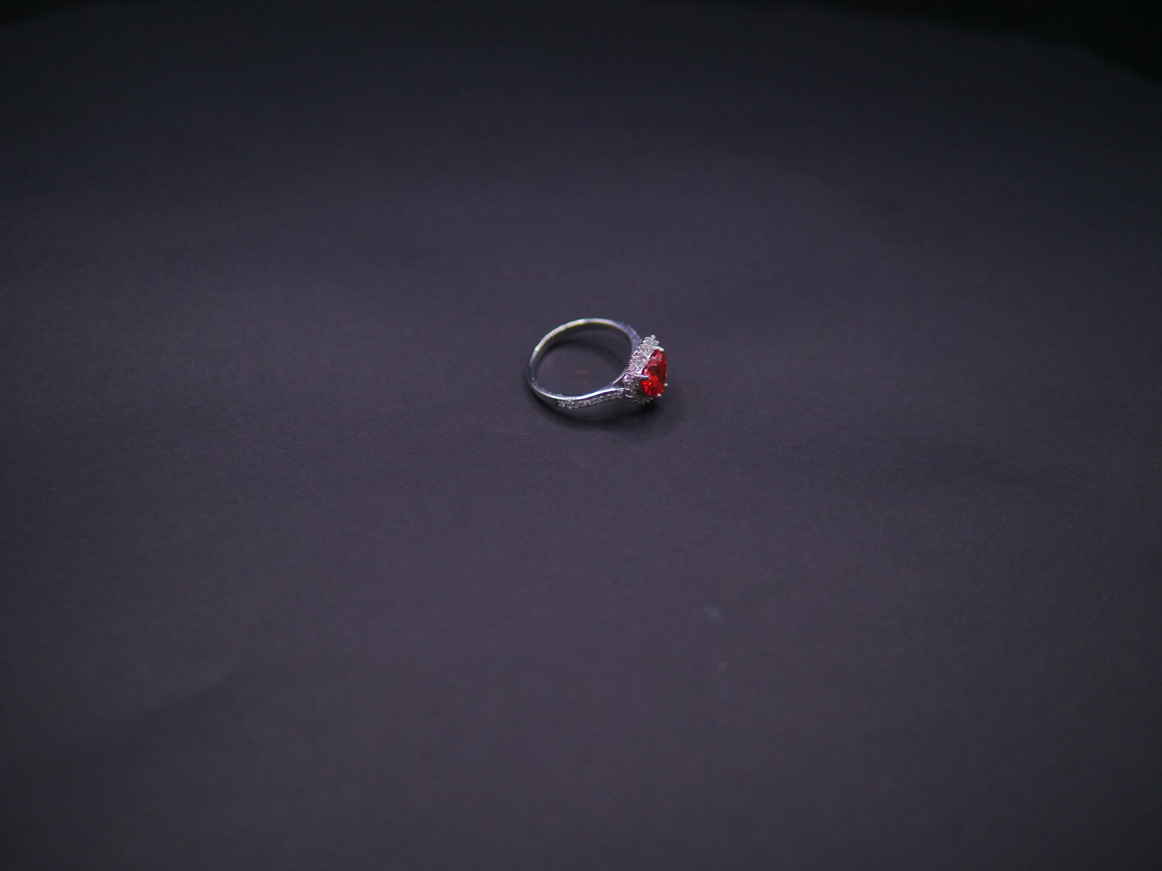 Ruby Red Heart-Cut CZ Halo Ring In White Gold