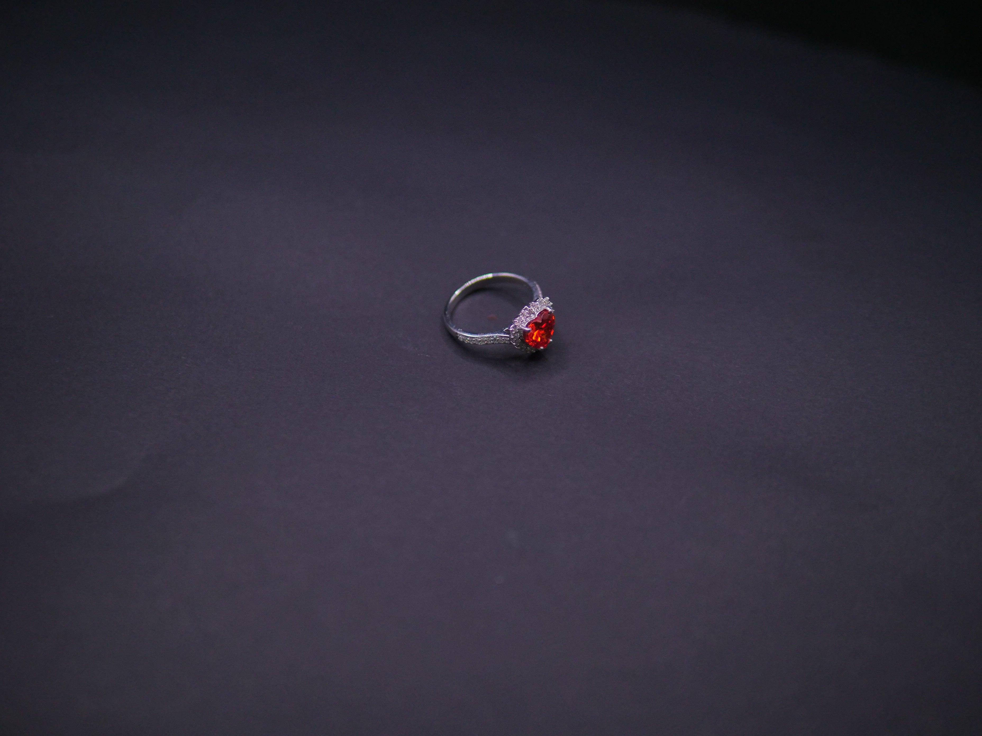 Ruby Red Heart-Cut CZ Halo Ring In White Gold