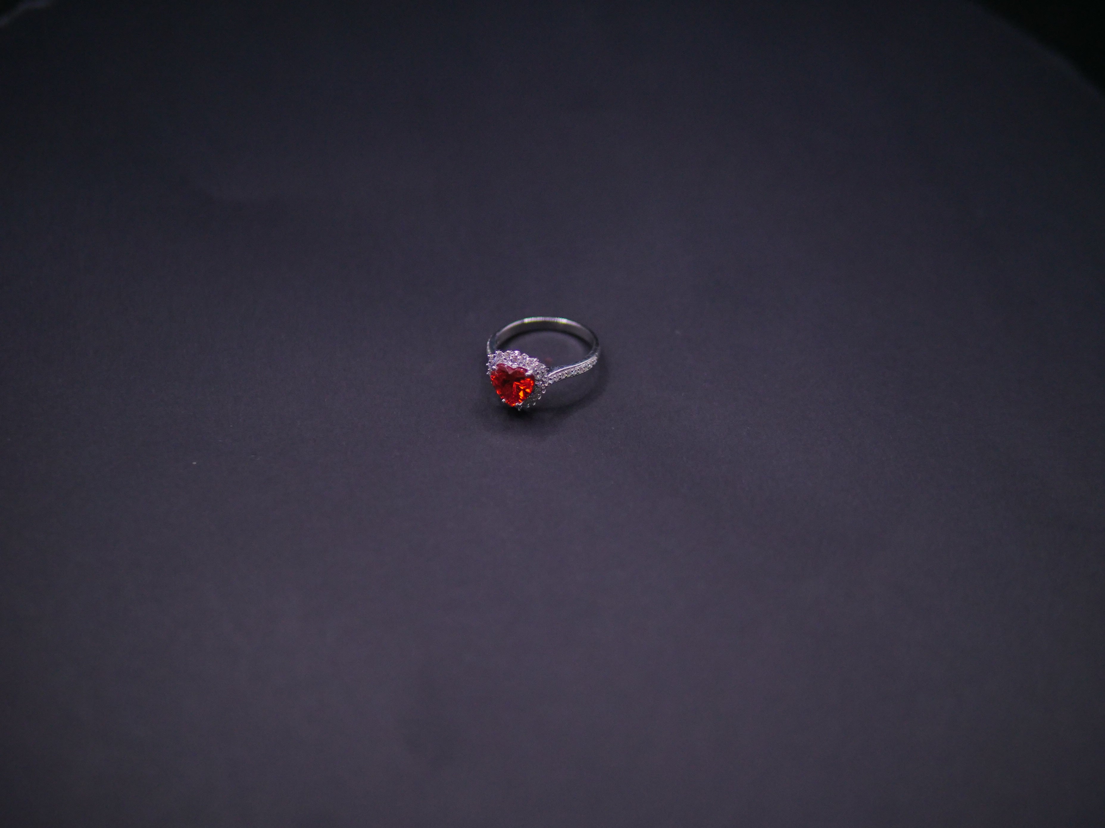 Ruby Red Heart-Cut CZ Halo Ring In White Gold
