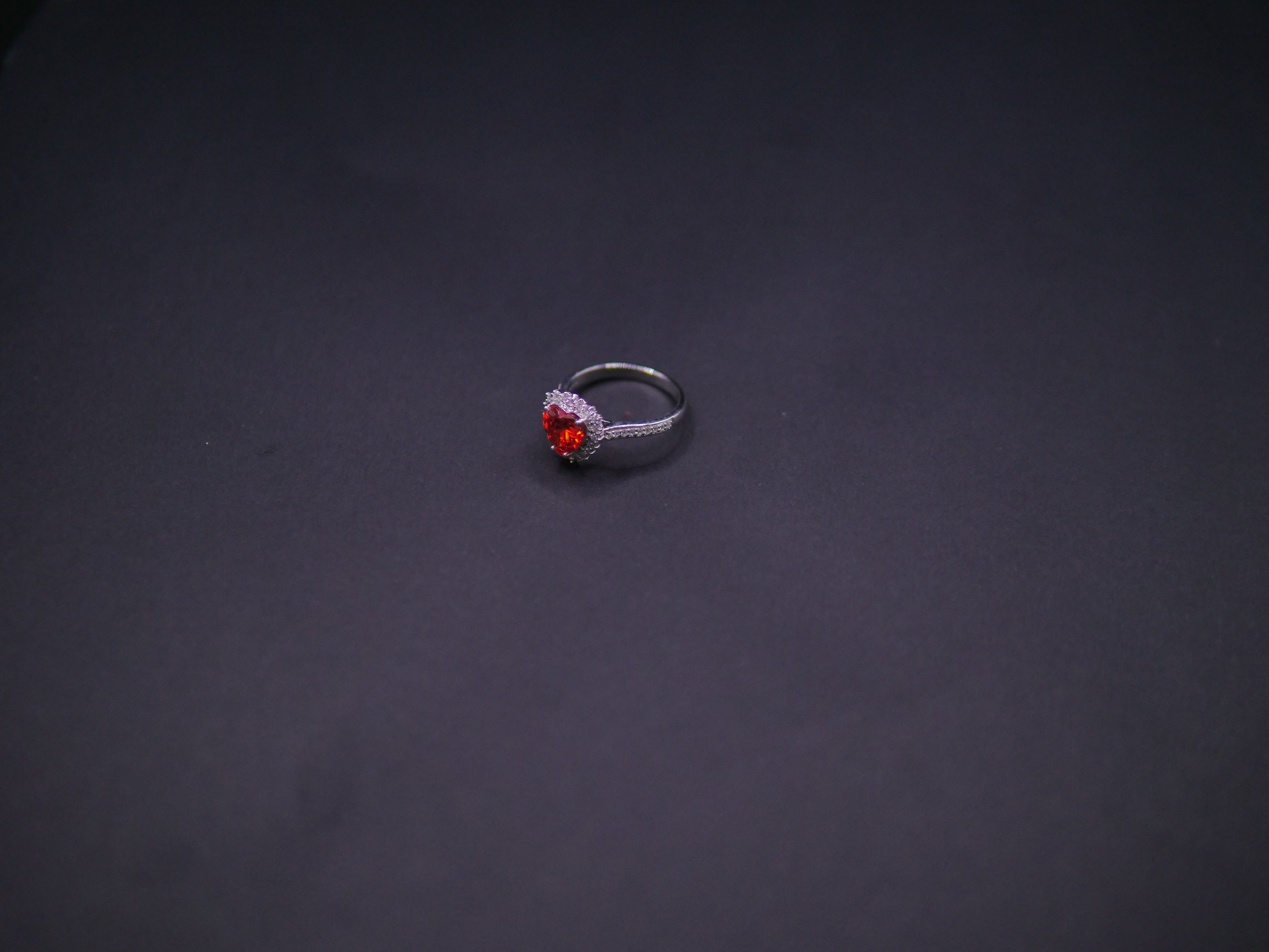 Ruby Red Heart-Cut CZ Halo Ring In White Gold