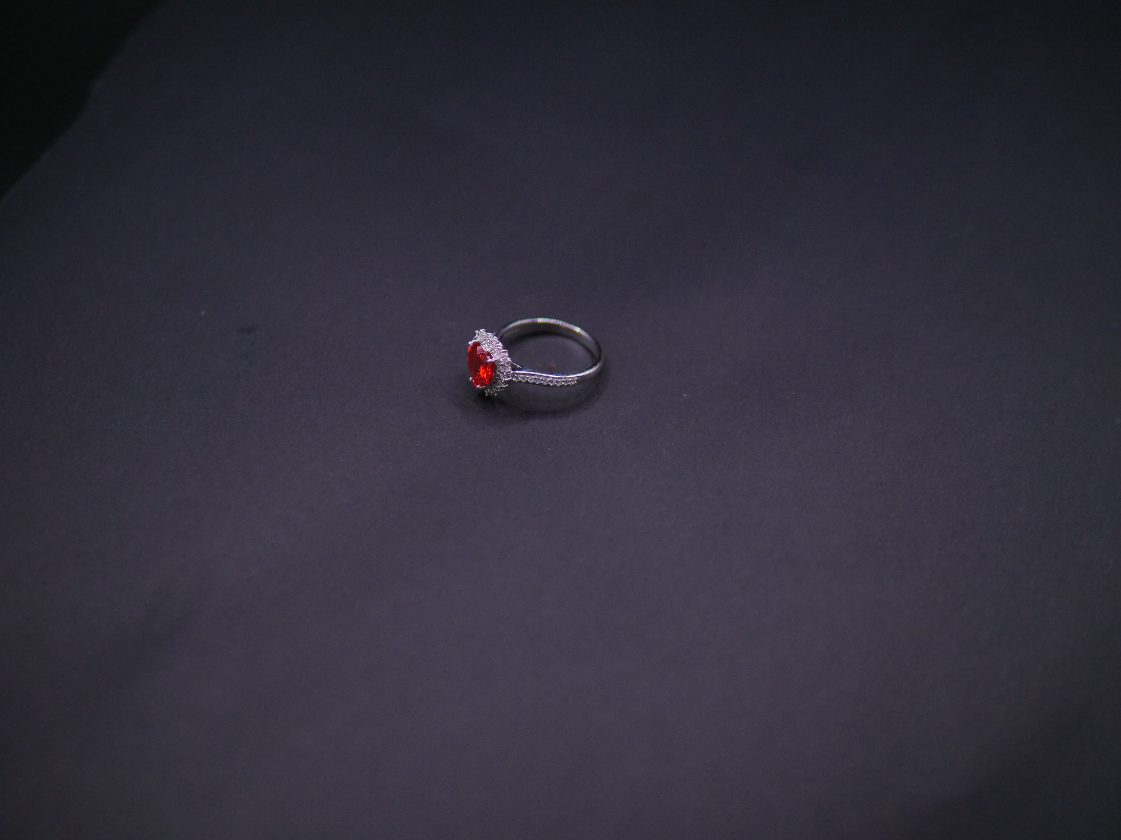 Ruby Red Heart-Cut CZ Halo Ring In White Gold