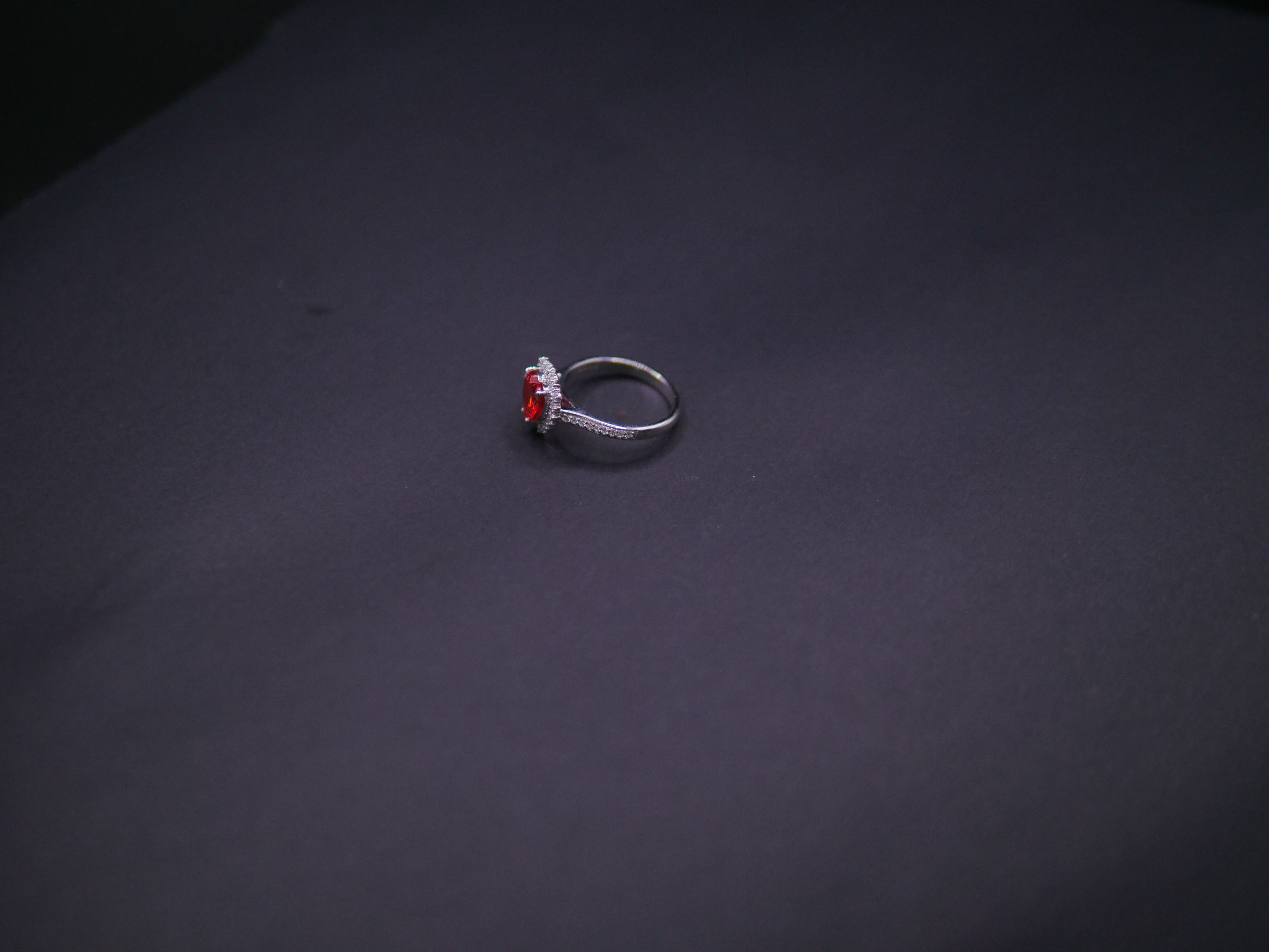 Ruby Red Heart-Cut CZ Halo Ring In White Gold