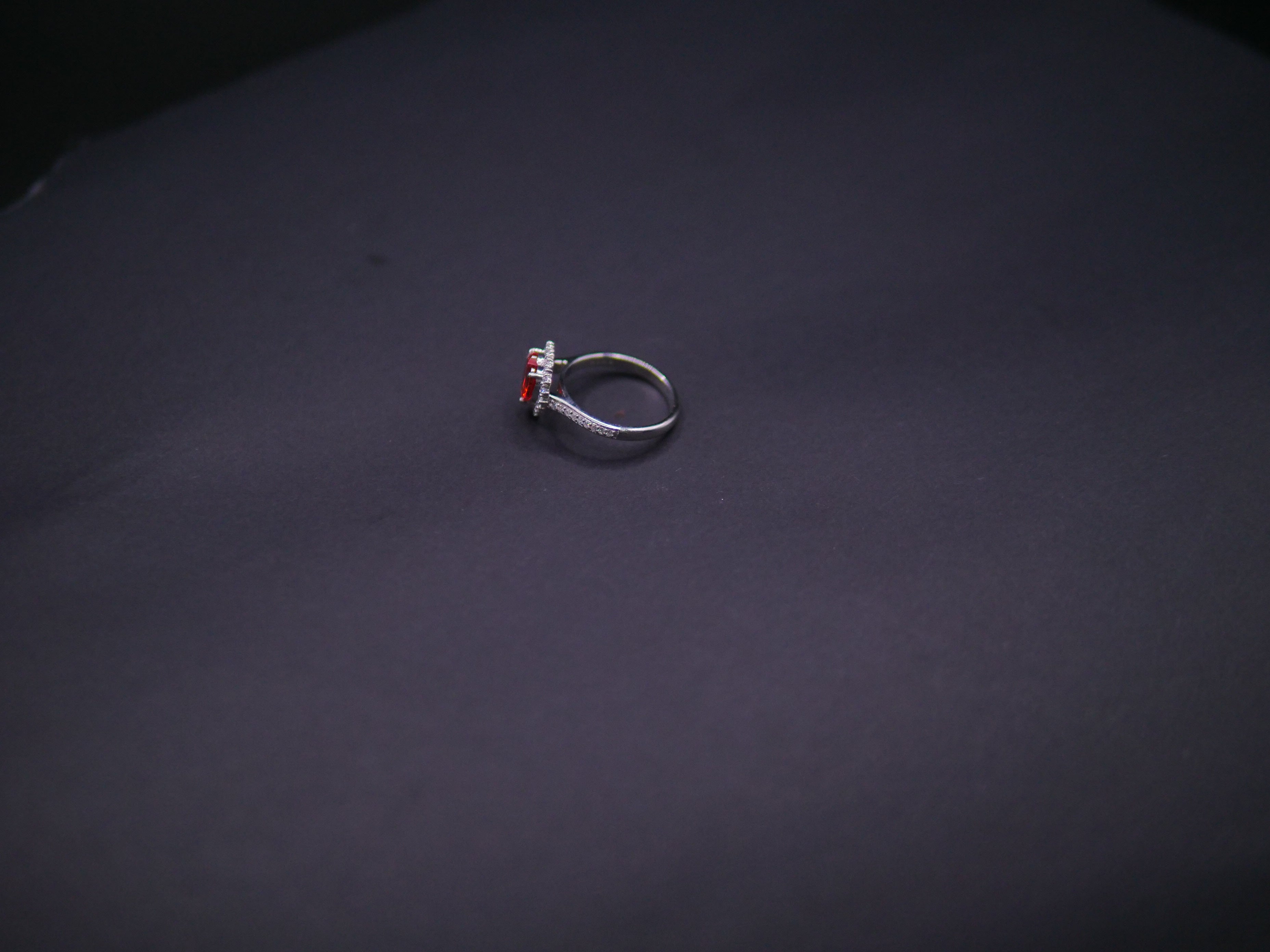 Ruby Red Heart-Cut CZ Halo Ring In White Gold