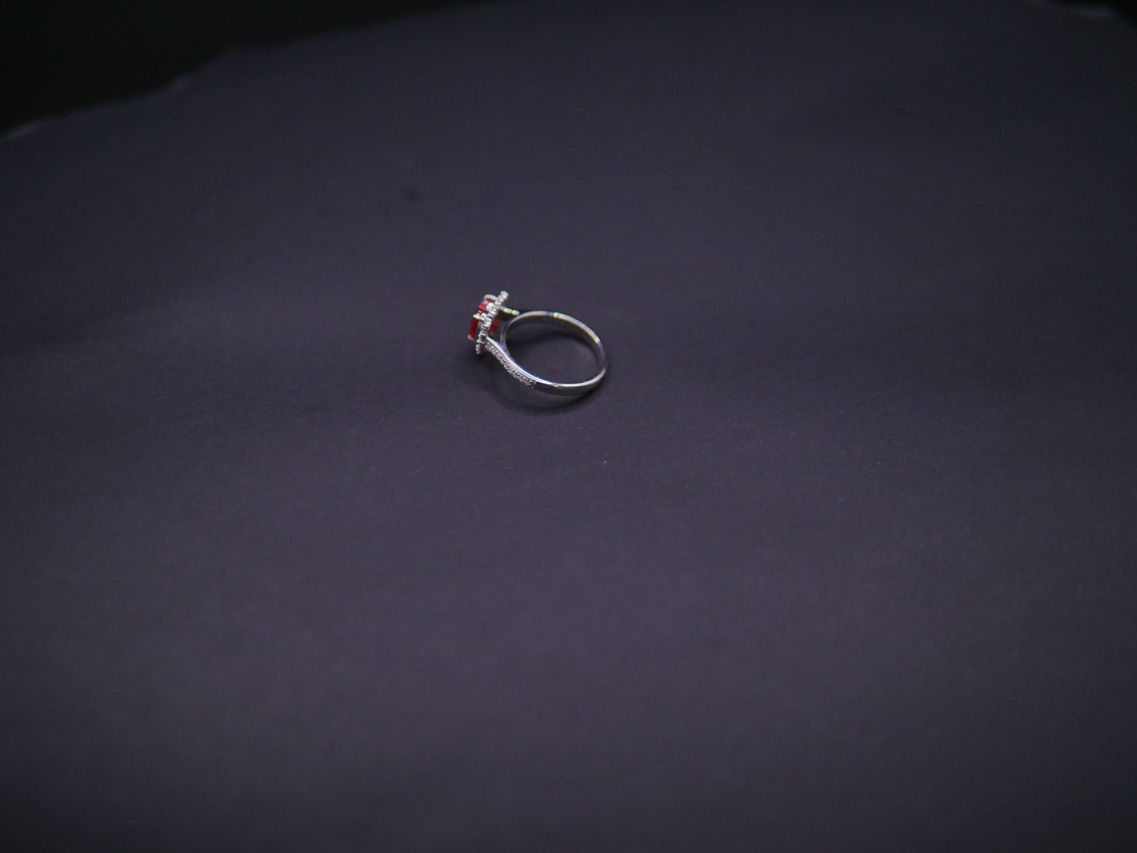 Ruby Red Heart-Cut CZ Halo Ring In White Gold