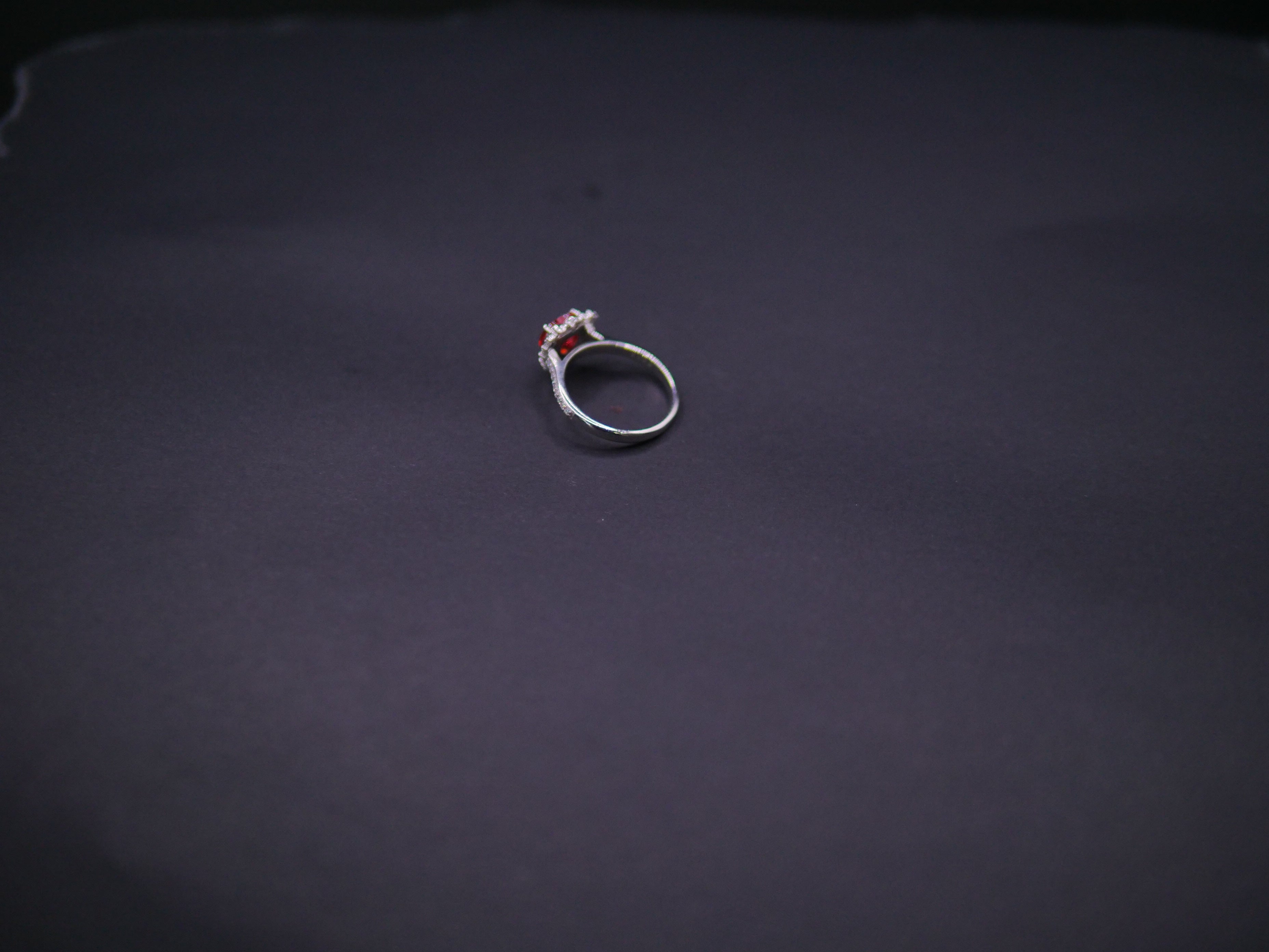 Ruby Red Heart-Cut CZ Halo Ring In White Gold