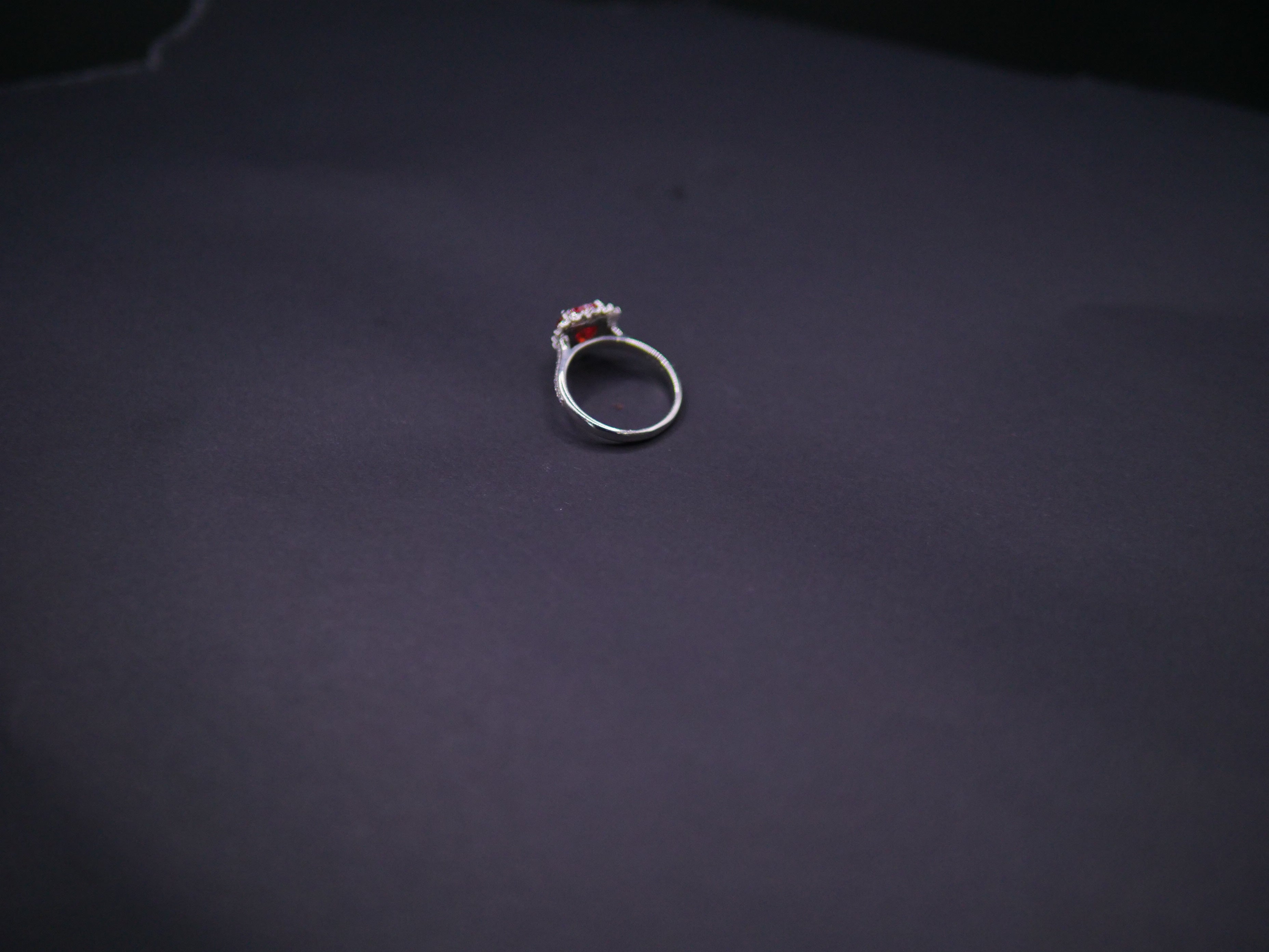 Ruby Red Heart-Cut CZ Halo Ring In White Gold