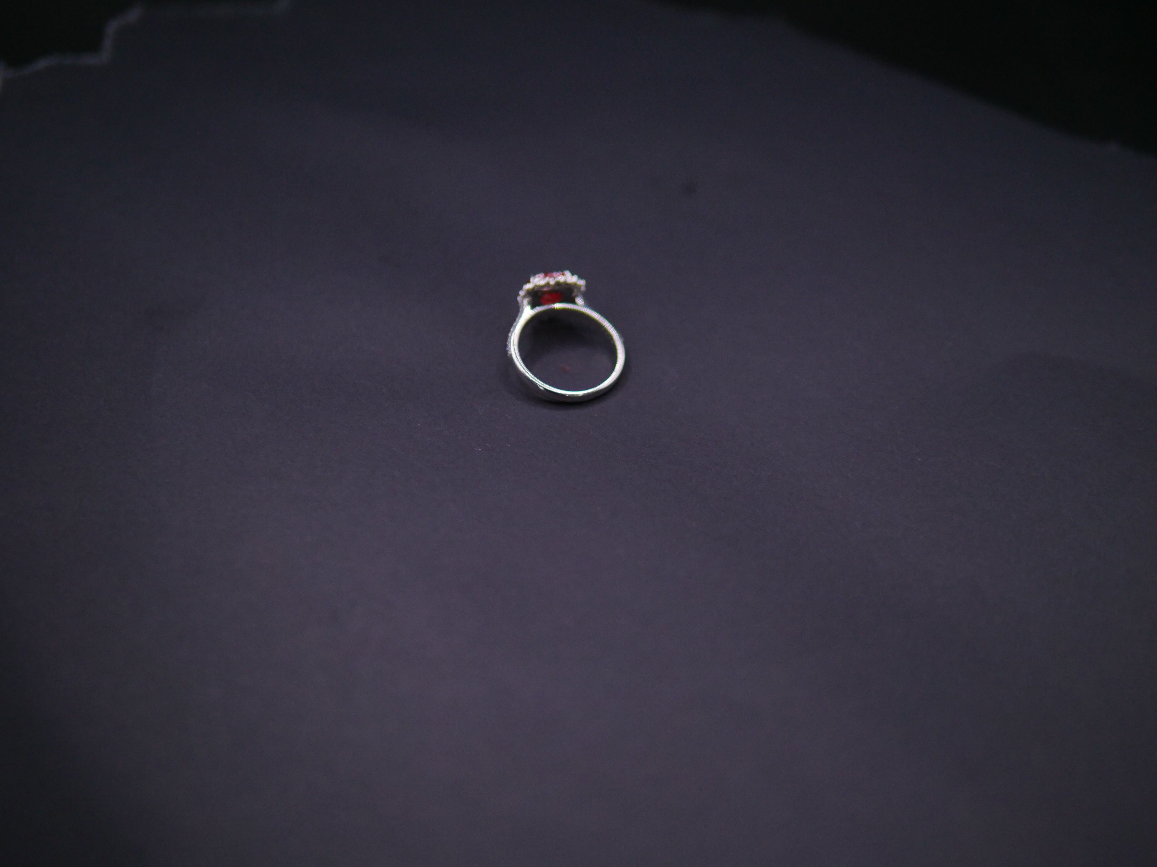 Ruby Red Heart-Cut CZ Halo Ring In White Gold