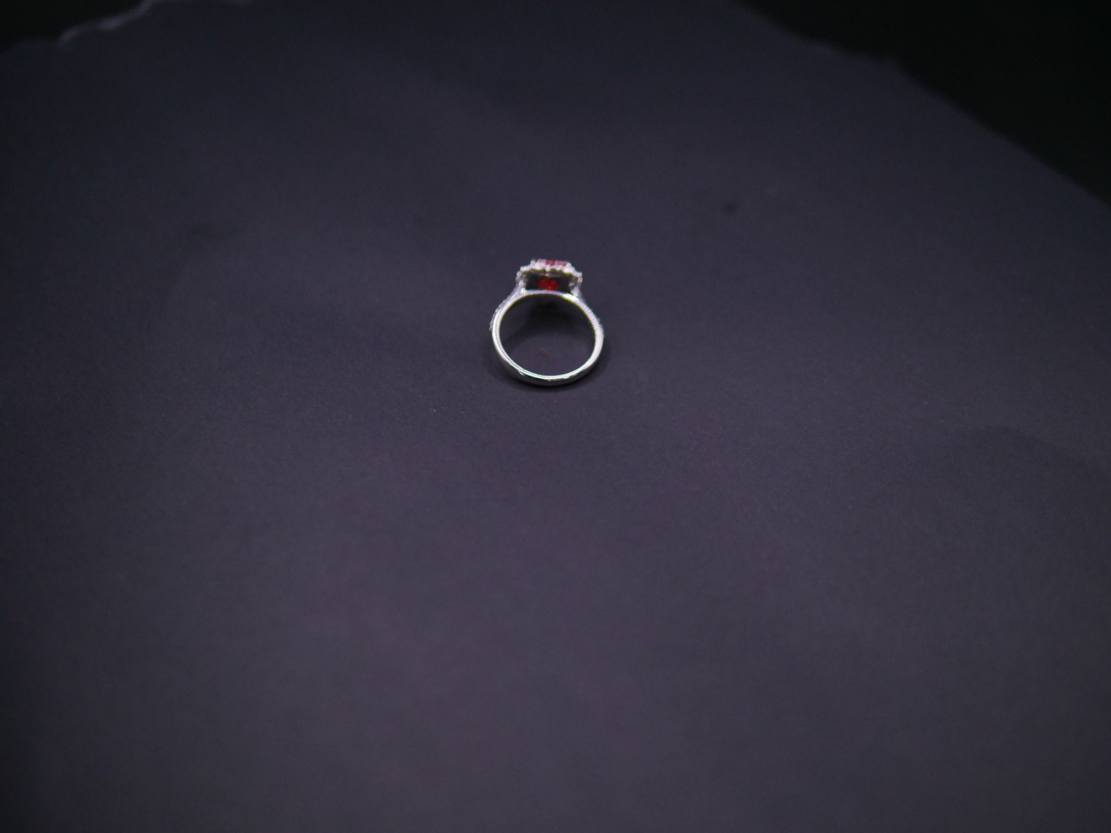 Ruby Red Heart-Cut CZ Halo Ring In White Gold