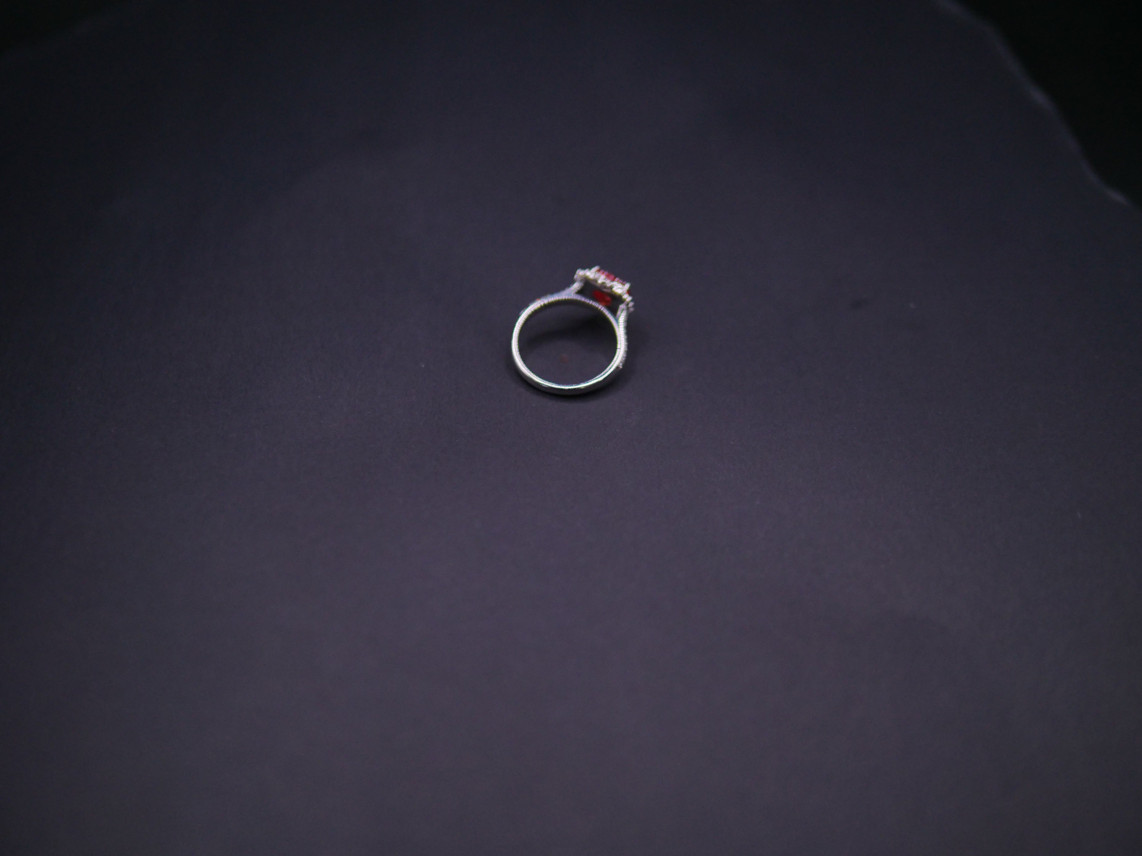 Ruby Red Heart-Cut CZ Halo Ring In White Gold