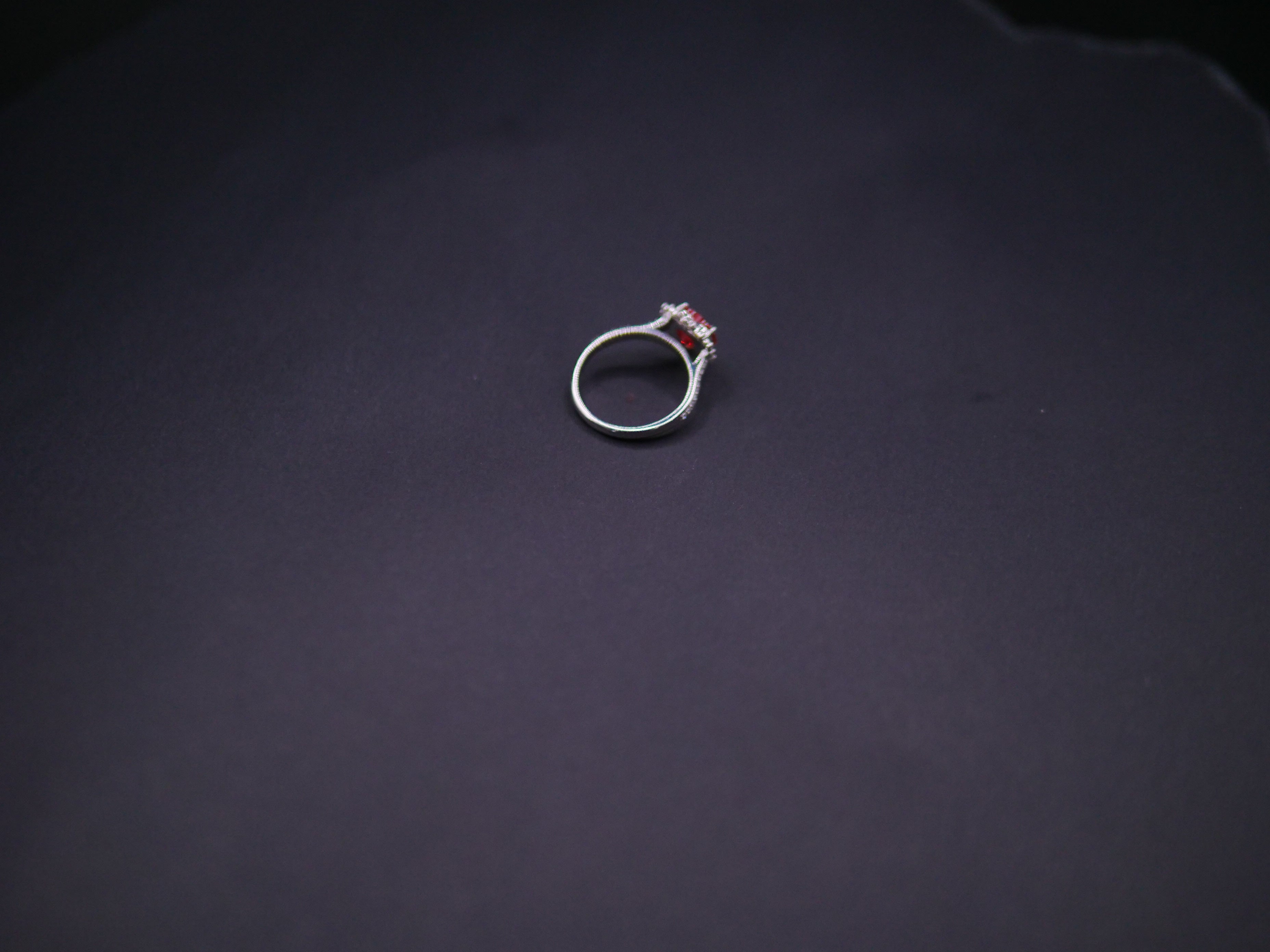 Ruby Red Heart-Cut CZ Halo Ring In White Gold
