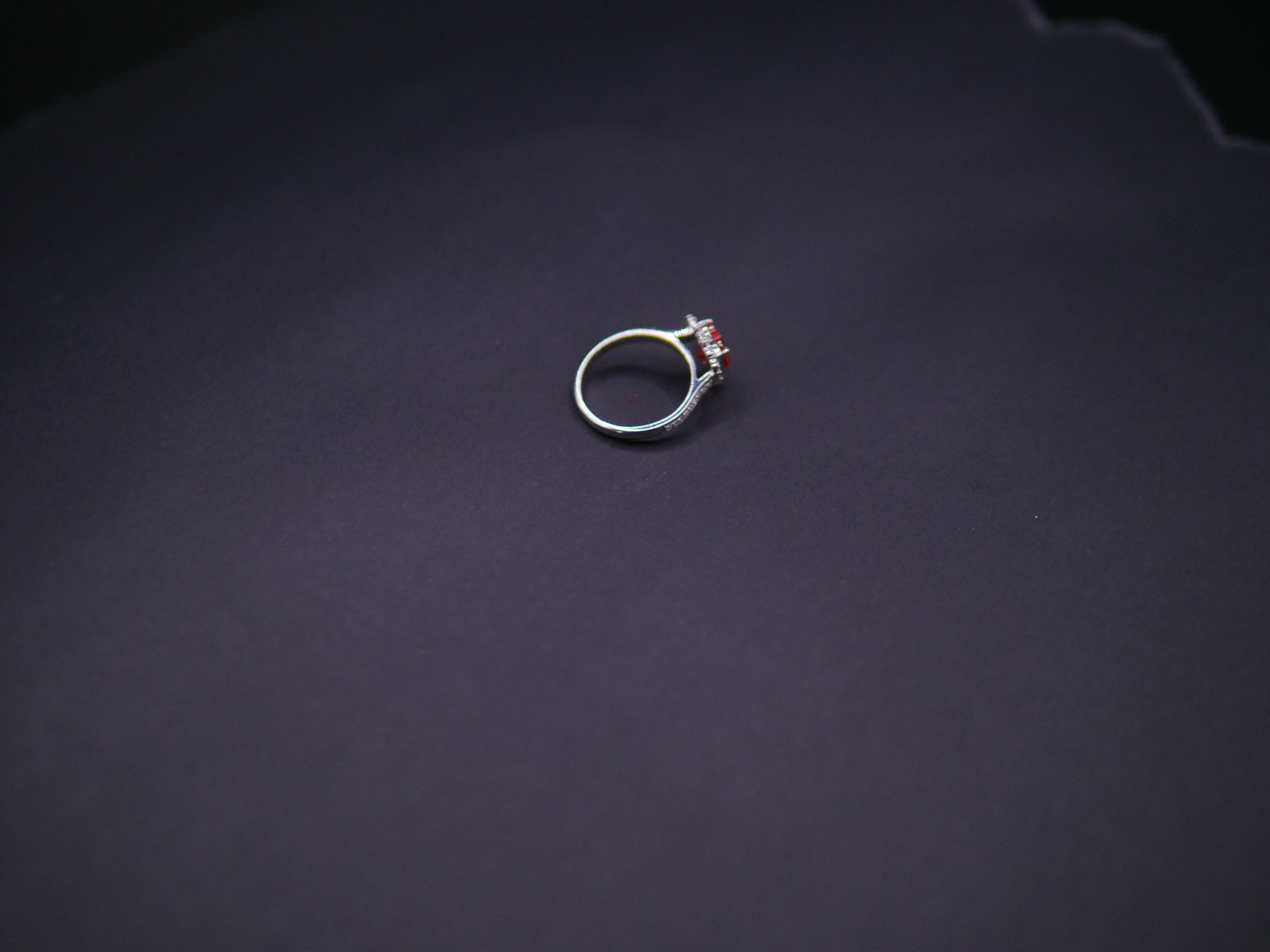 Ruby Red Heart-Cut CZ Halo Ring In White Gold