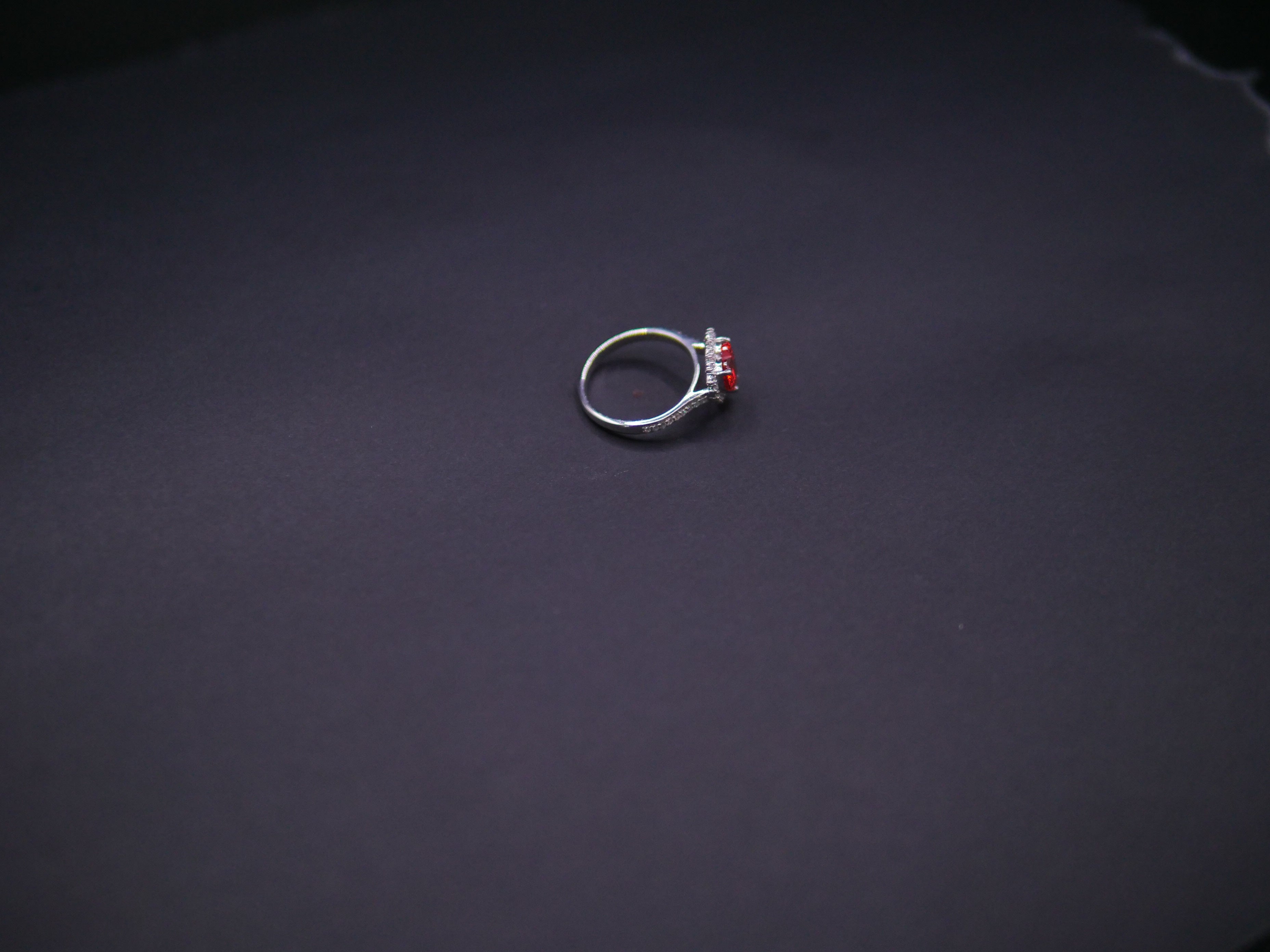 Ruby Red Heart-Cut CZ Halo Ring In White Gold