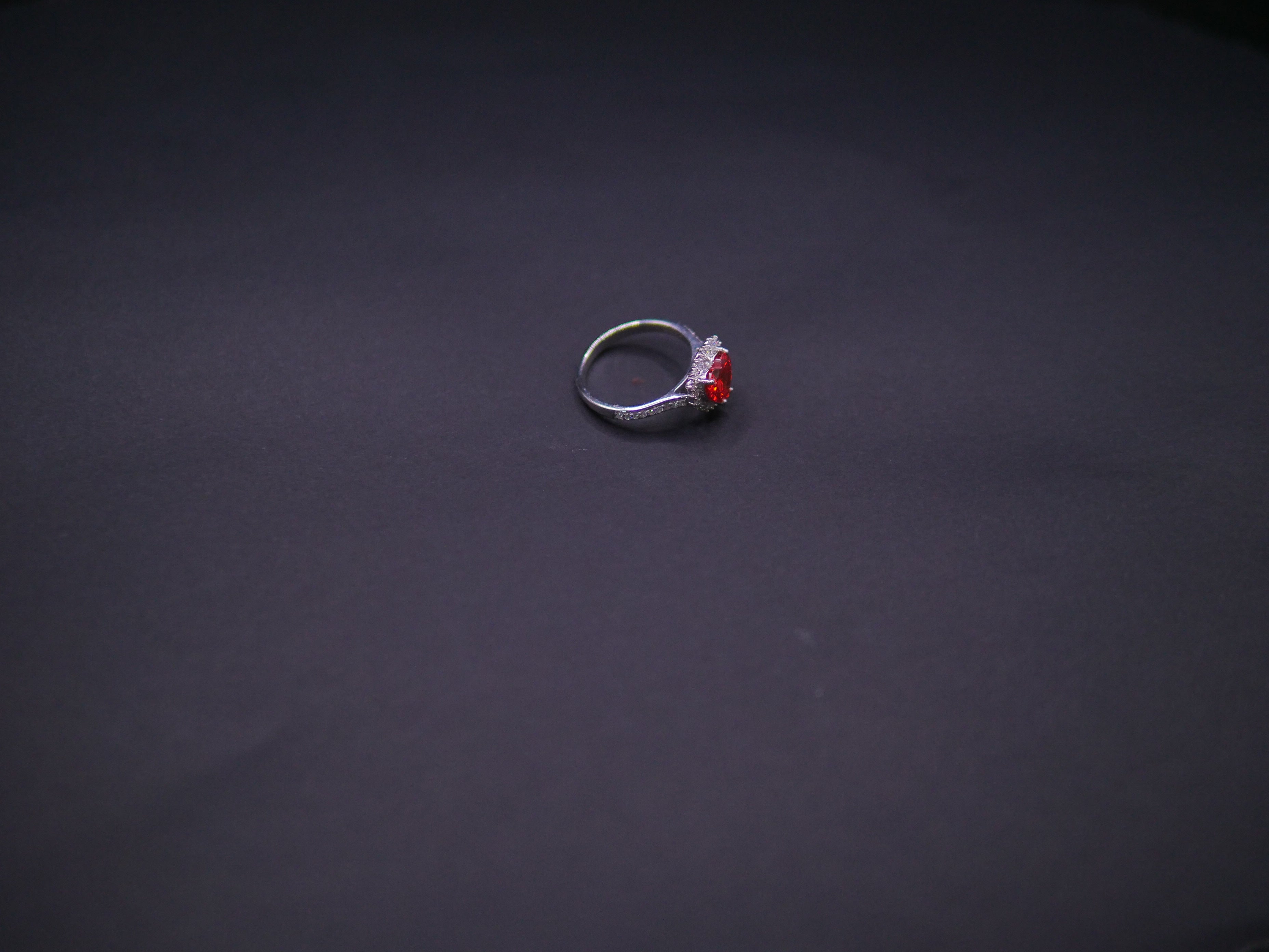 Ruby Red Heart-Cut CZ Halo Ring In White Gold