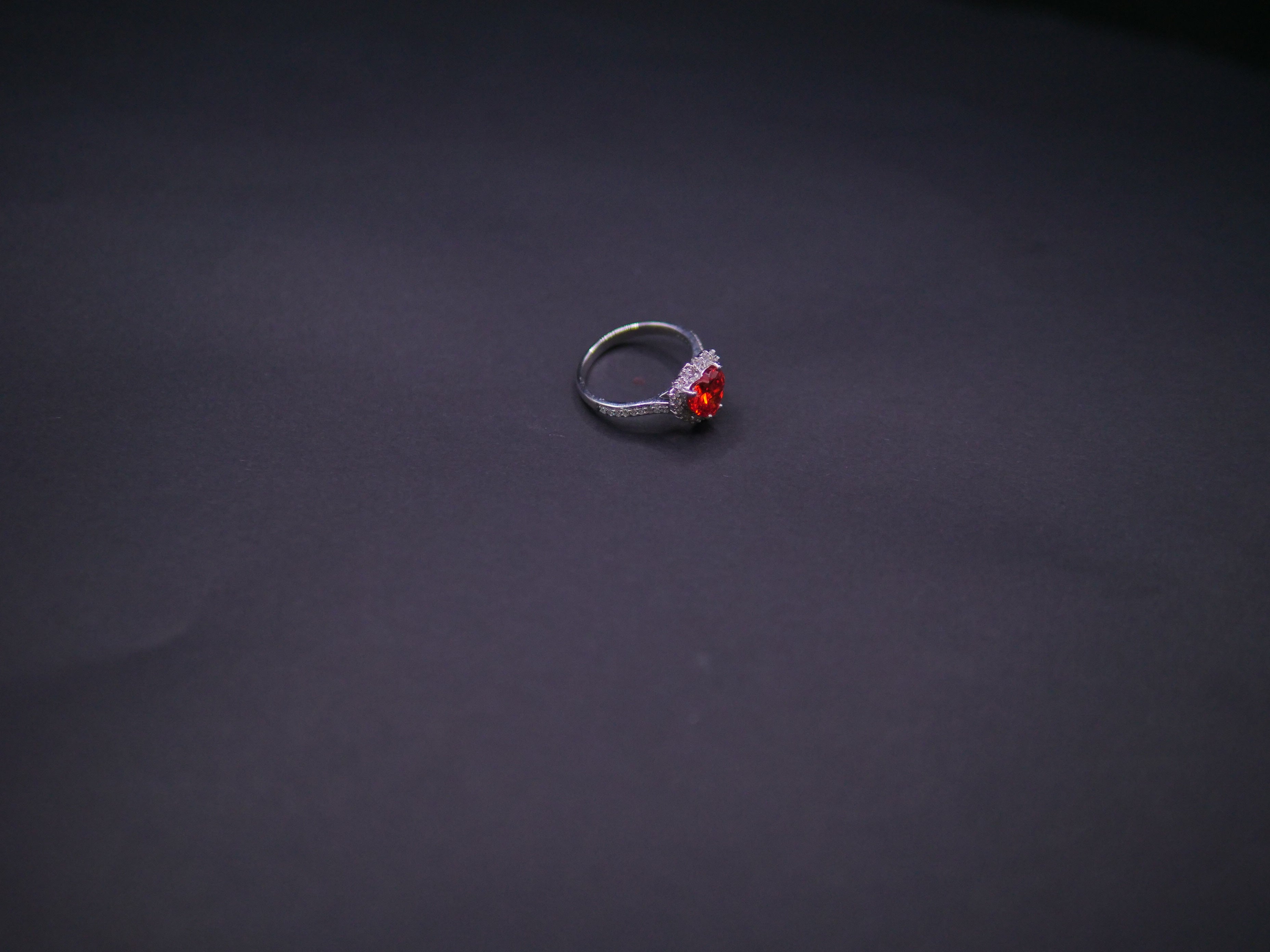 Ruby Red Heart-Cut CZ Halo Ring In White Gold