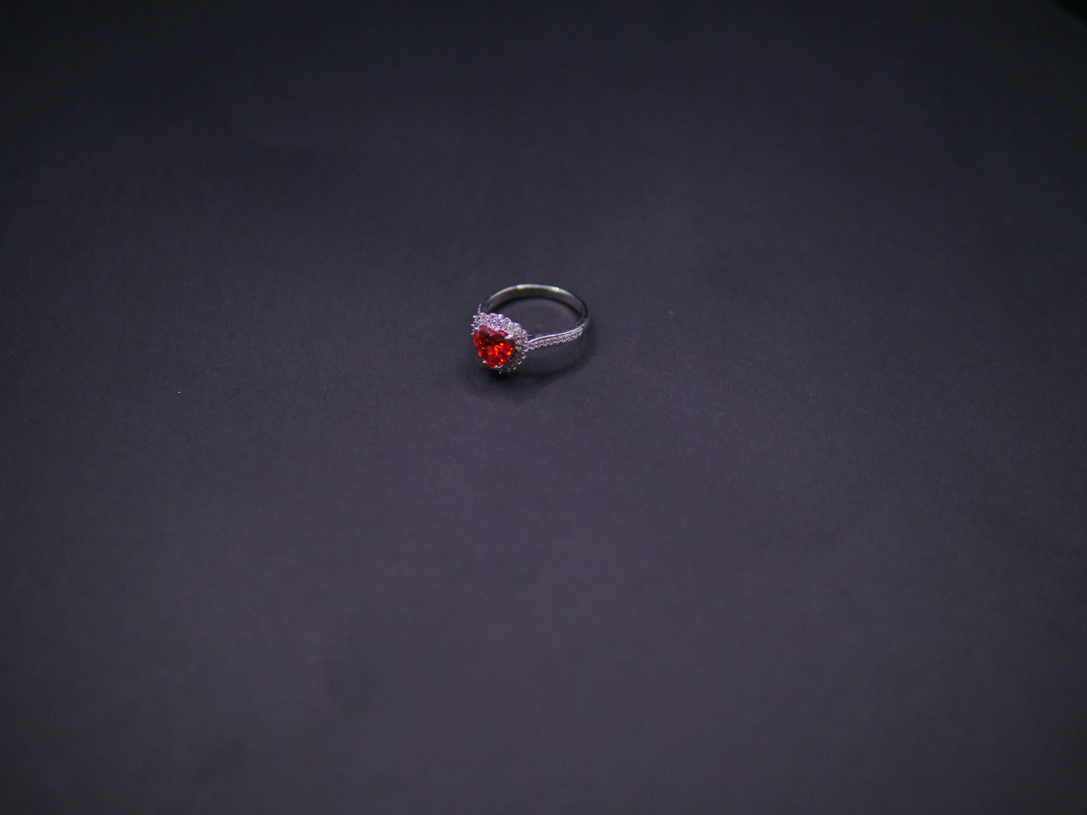 Ruby Red Heart-Cut CZ Halo Ring In White Gold