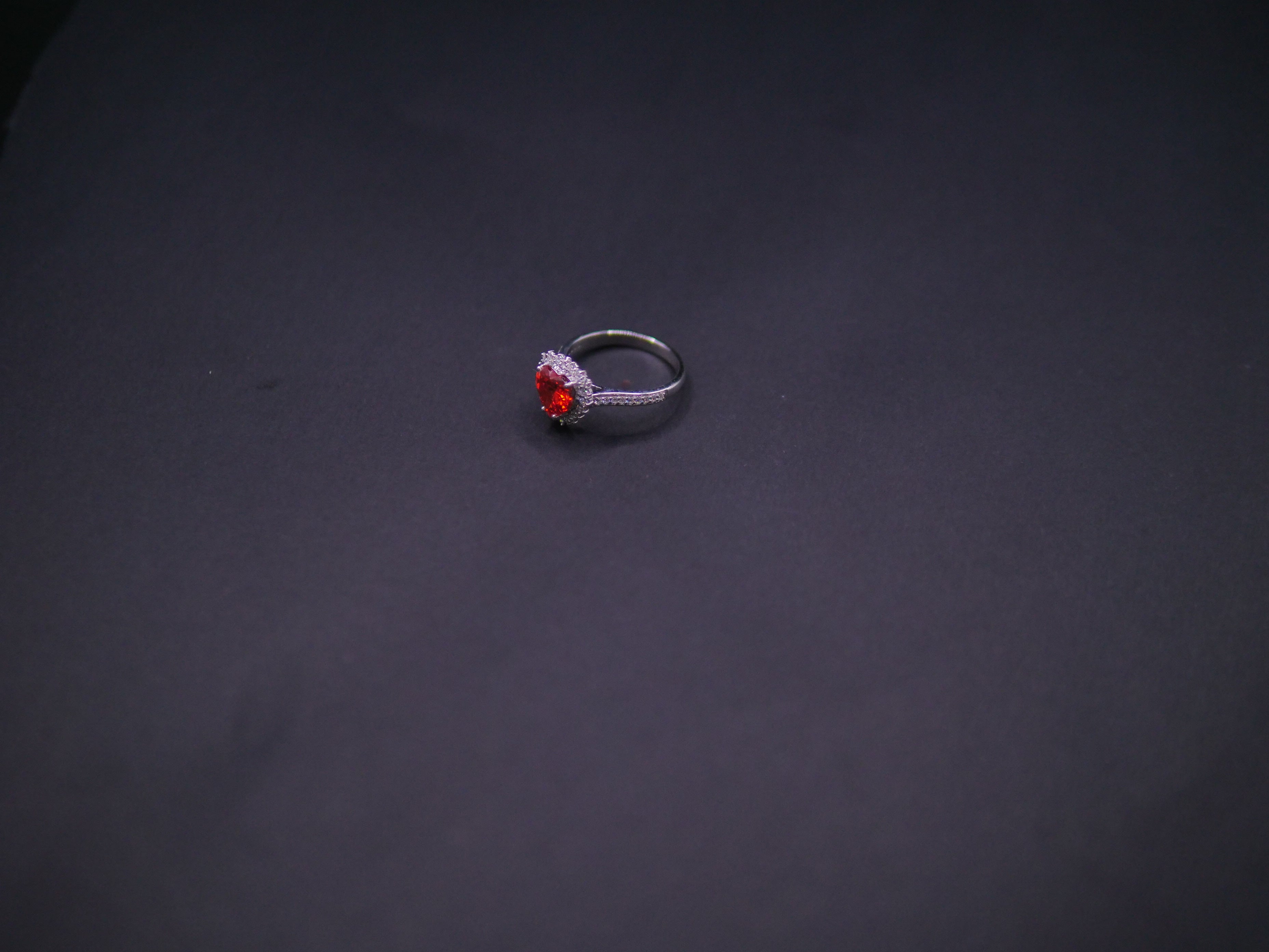 Ruby Red Heart-Cut CZ Halo Ring In White Gold