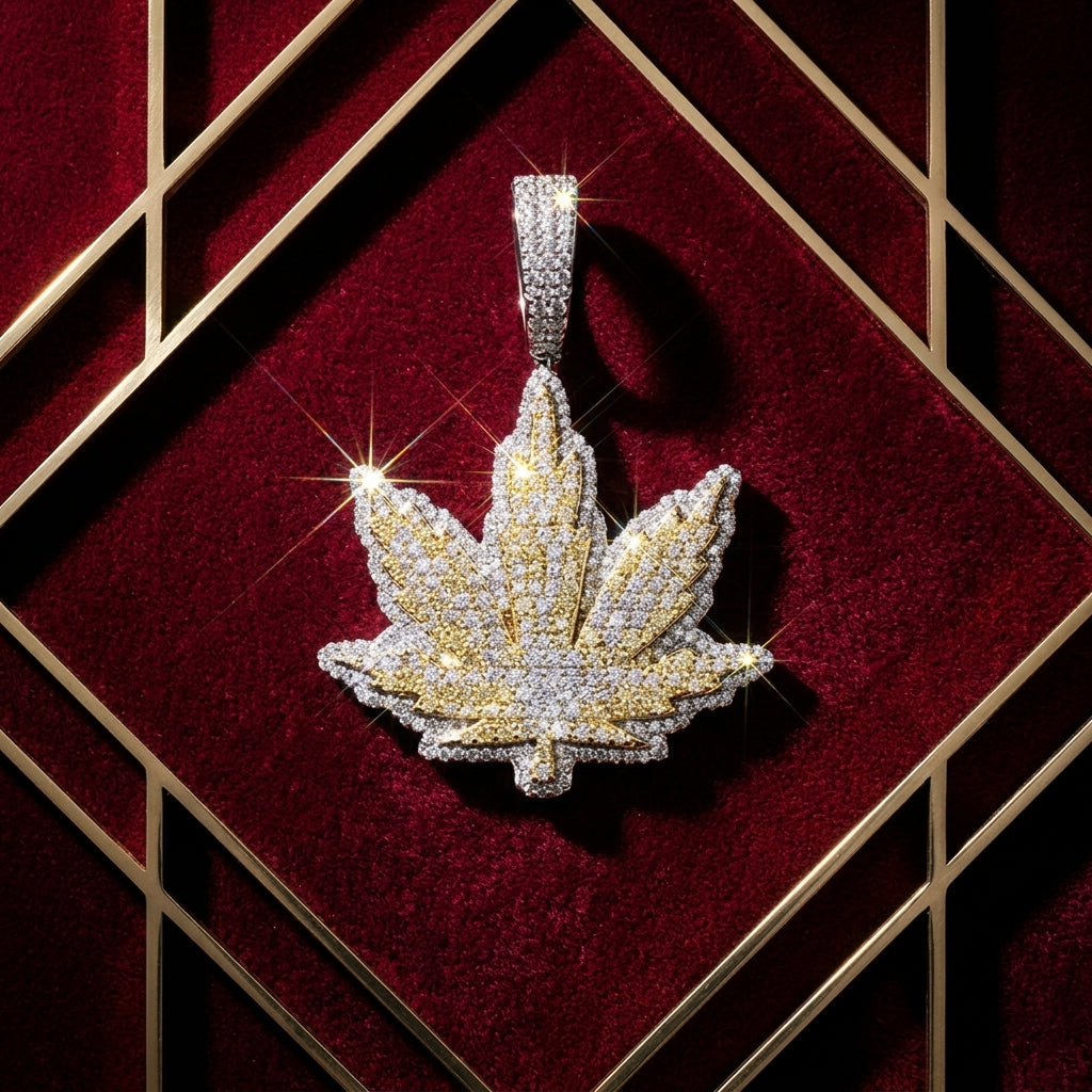 Iced Out Maple Leaf Pendant – Imperial Moissanite Pendant in Silver