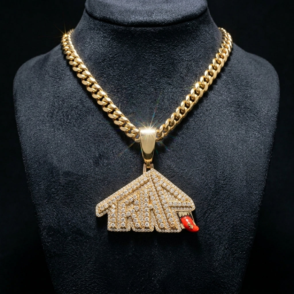 Iced Out House Pendant – CZ Statement Necklace, Fully Stone-Set Silver