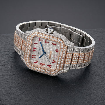 The Santos "Bustdown" Chronos Two-Tone Rose Gold & Crimson Eastern Arabic Dial Edition