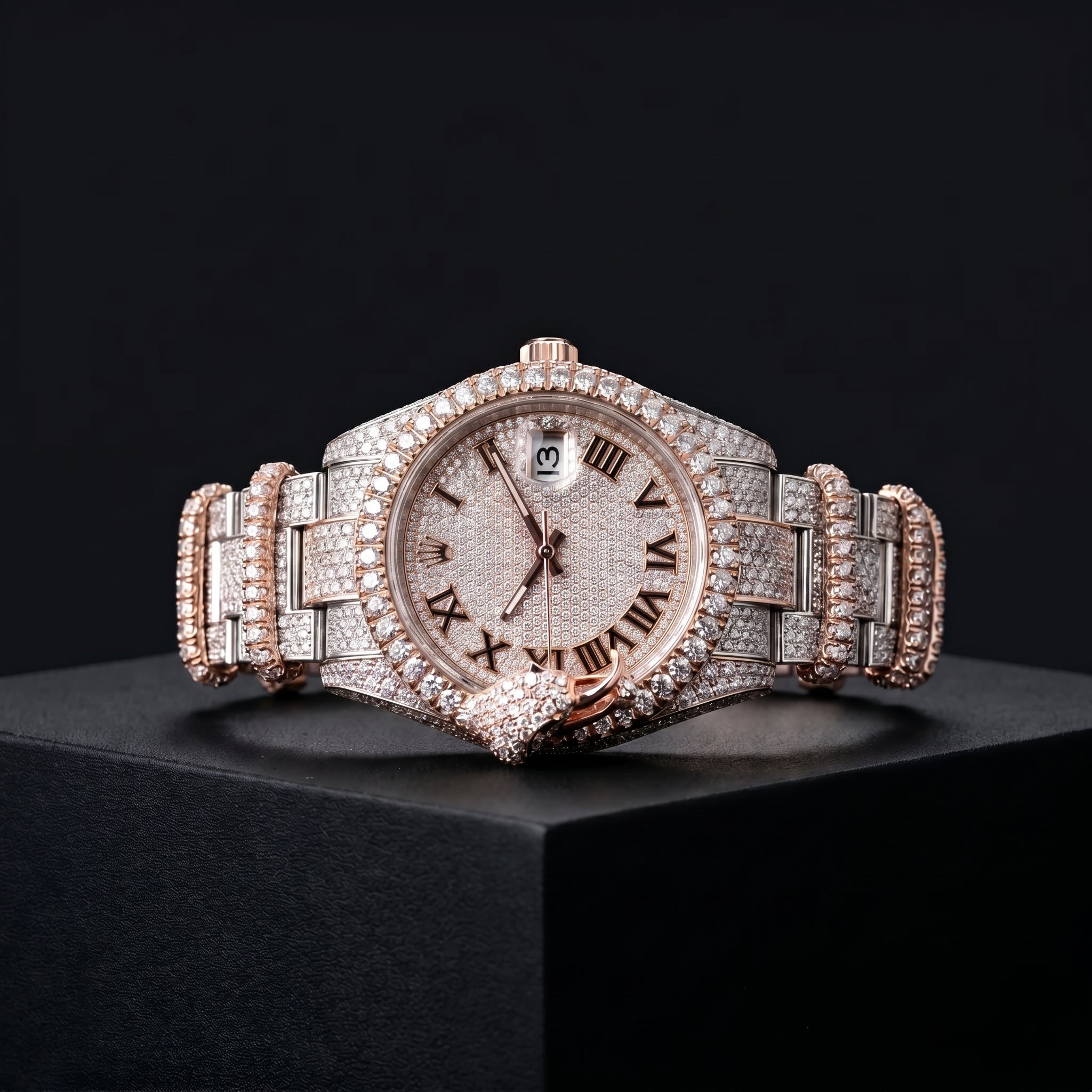 The Serpent Flooded Date Timepiece — Full VVS Moissanite Edition