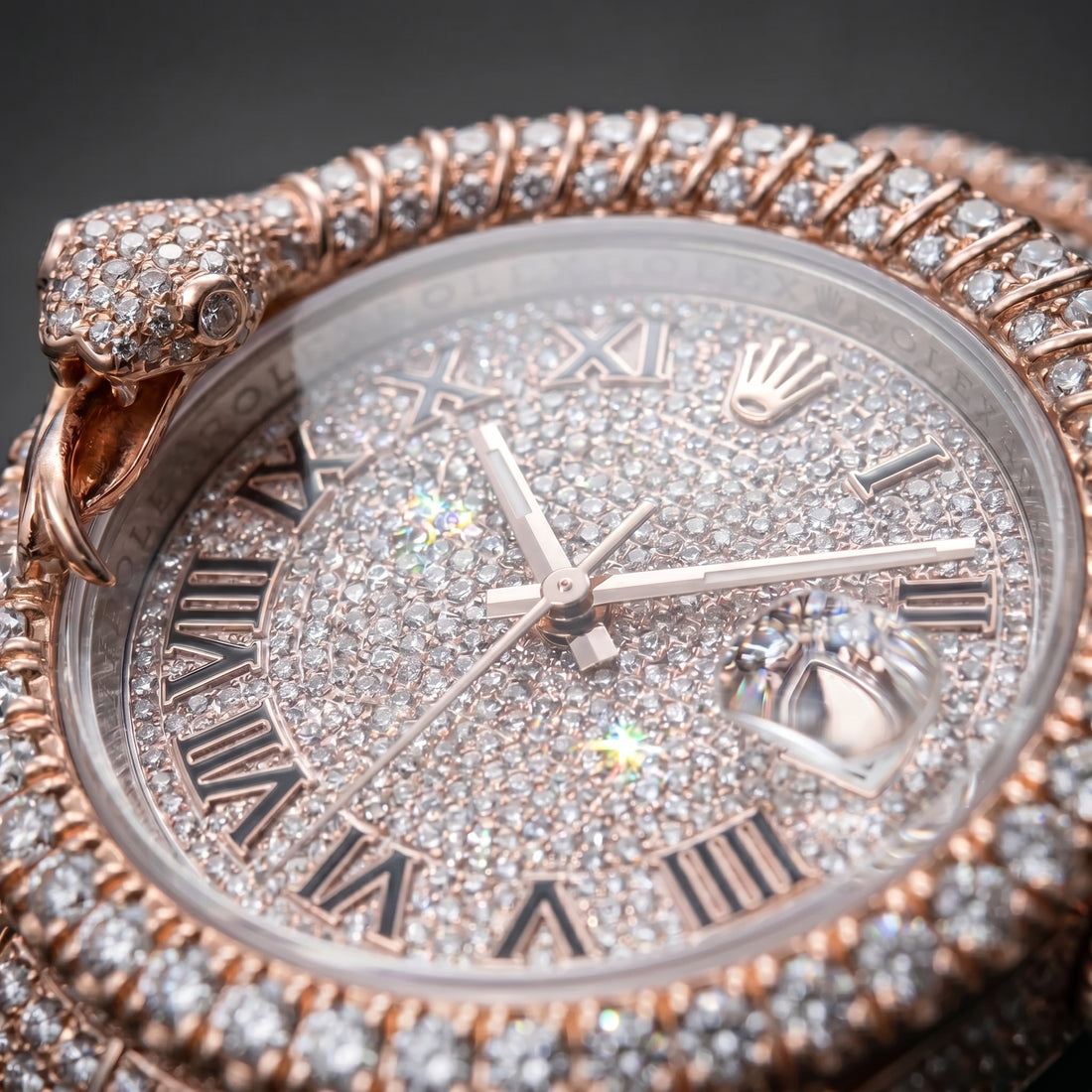 The Serpent Flooded Date Timepiece — Full VVS Moissanite Edition