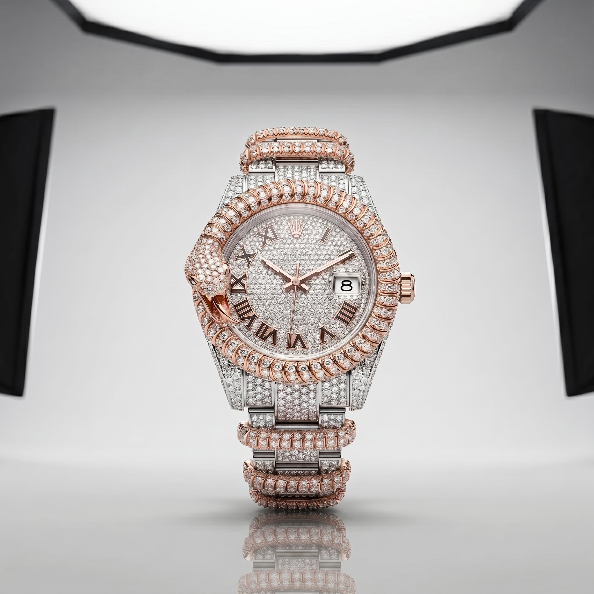 The Serpent Flooded Date Timepiece — Full VVS Moissanite Edition