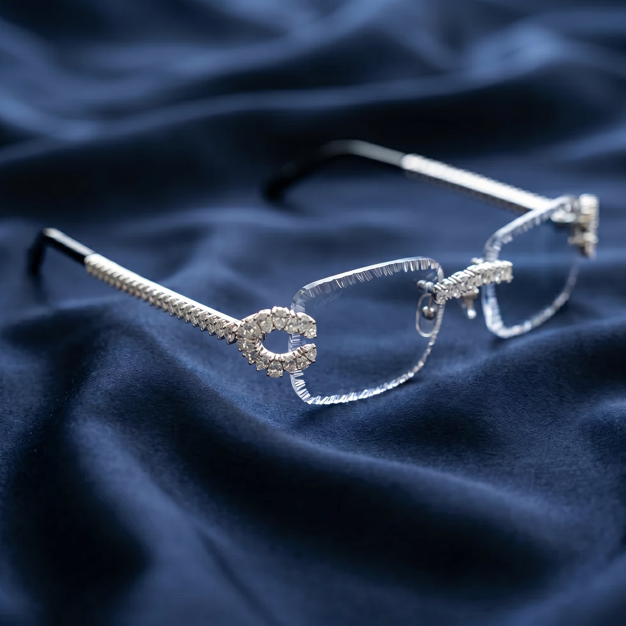 The Grand Horizon Iced Rimless Sunglasses in Gold & Moissanite