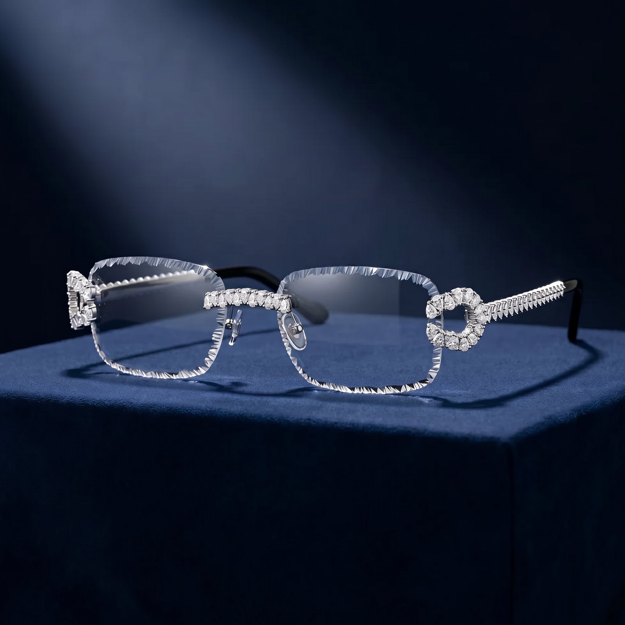 The Grand Horizon Iced Rimless Sunglasses in Gold & Moissanite