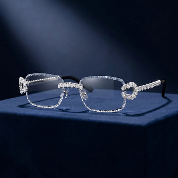 The Grand Horizon Iced Rimless Sunglasses in Gold & Moissanite