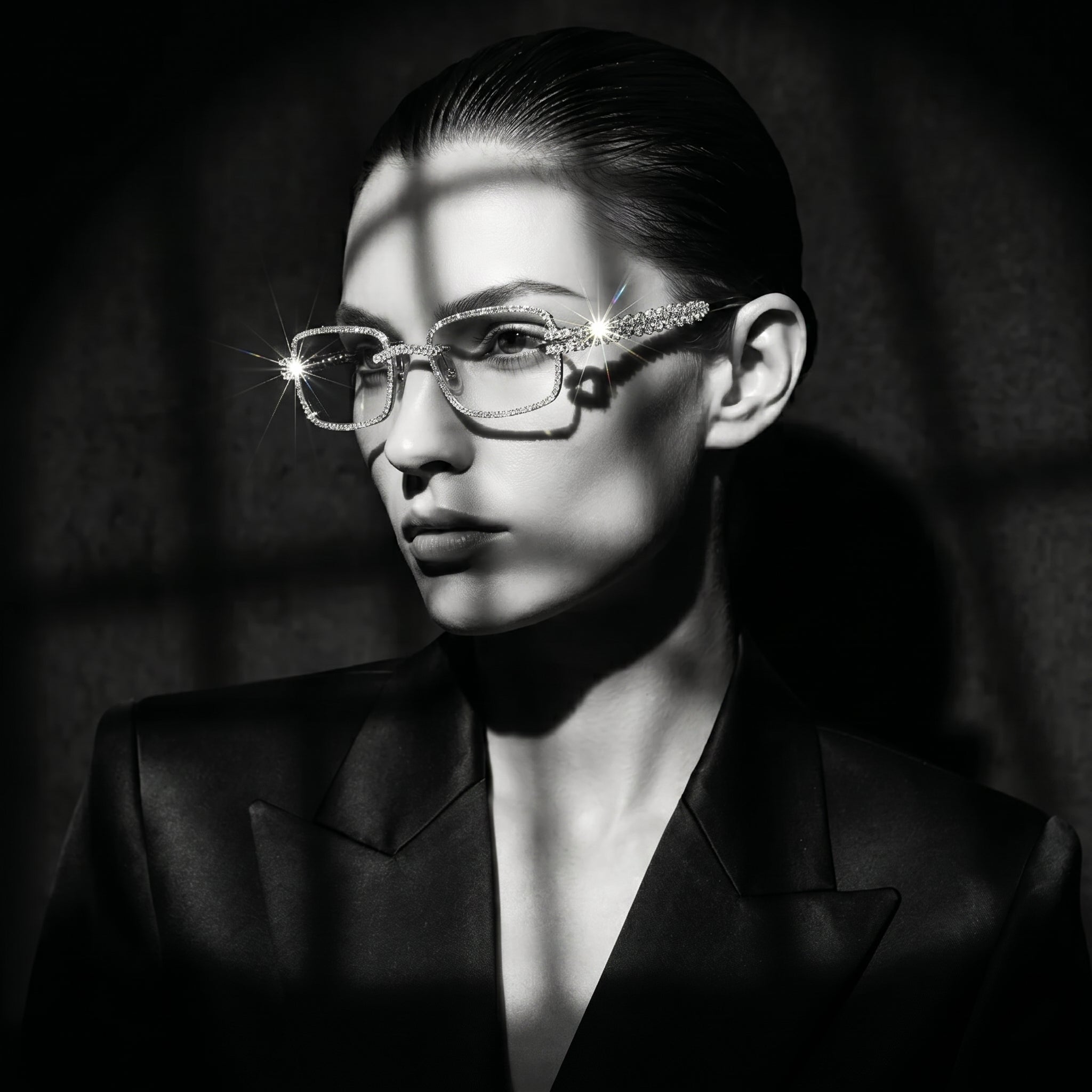 The Grand Horizon Iced Rimless Sunglasses in Gold & Moissanite