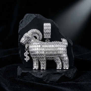Iced Out Ram Pendant – Apex Moissanite Pendant in Silver with Dollar Charm