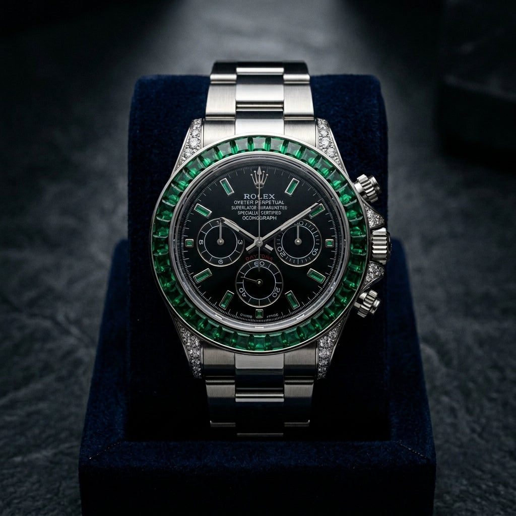 The Sovereign Daytona Chronograph with Baguette Emerald Bezel