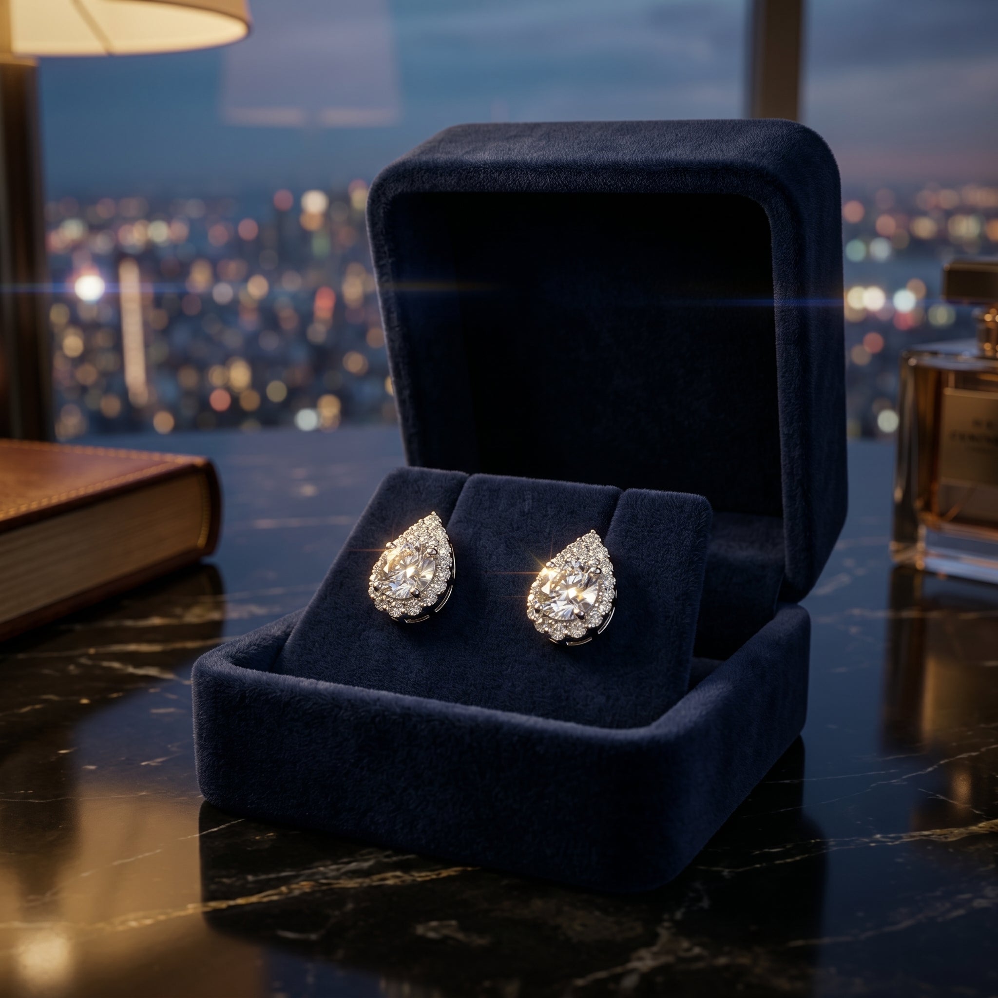 Celestia Halo Pear Drop Earrings