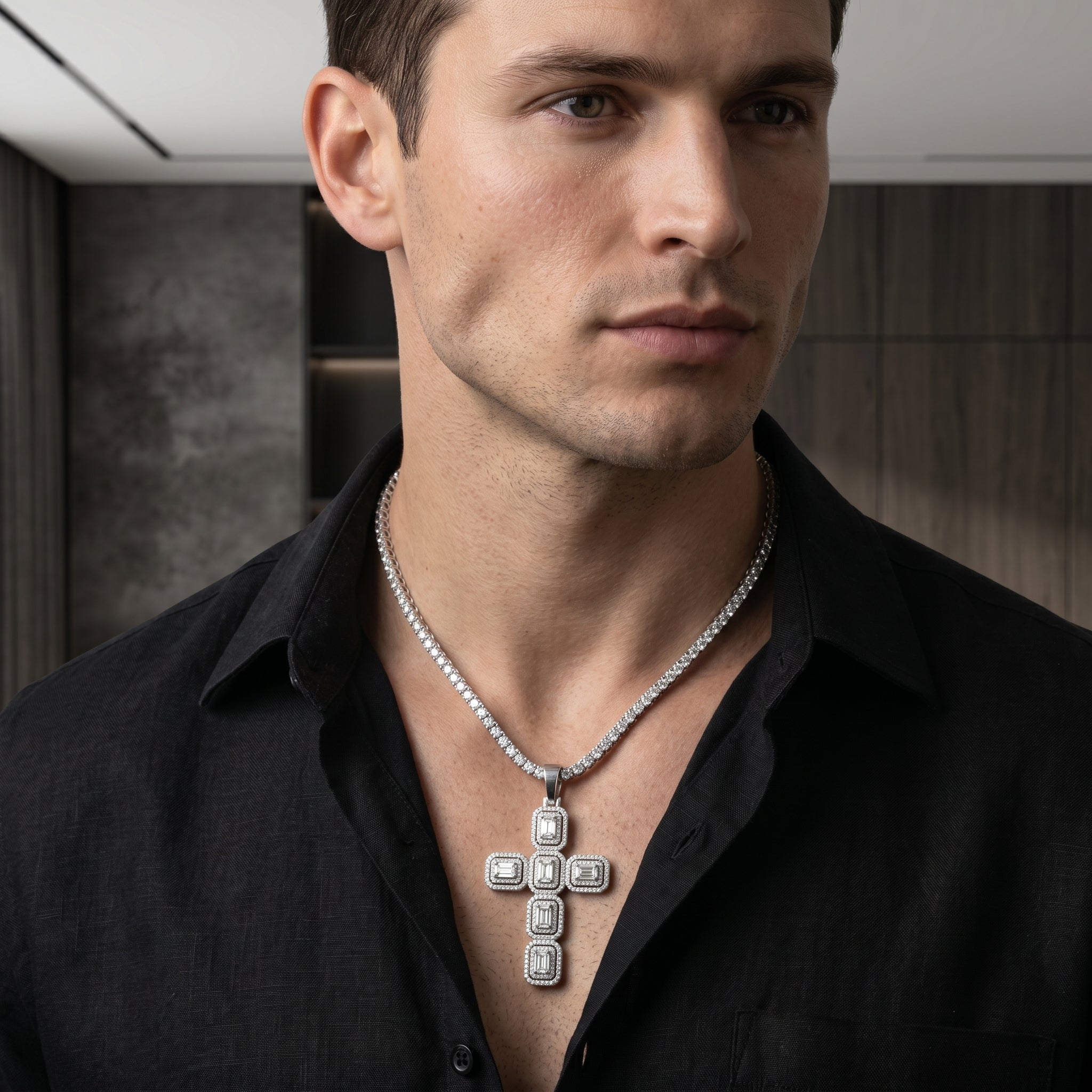 Echelon Halo Moissanite Cross Pendant