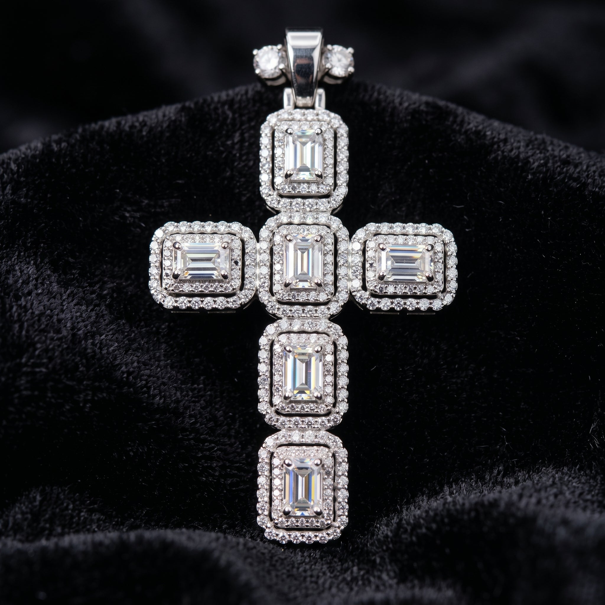 Echelon Halo Moissanite Cross Pendant
