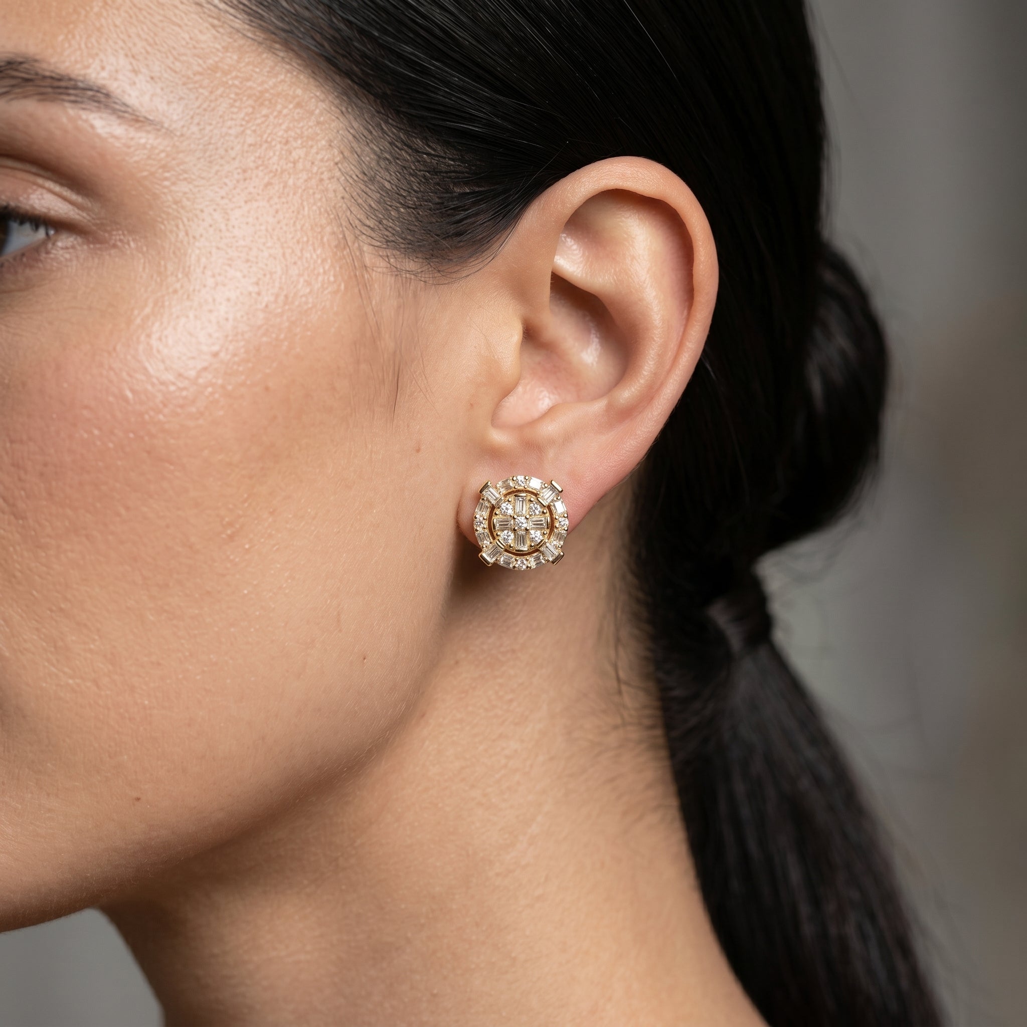 Aurelia Halo Diamond Medallion Stud Earrings