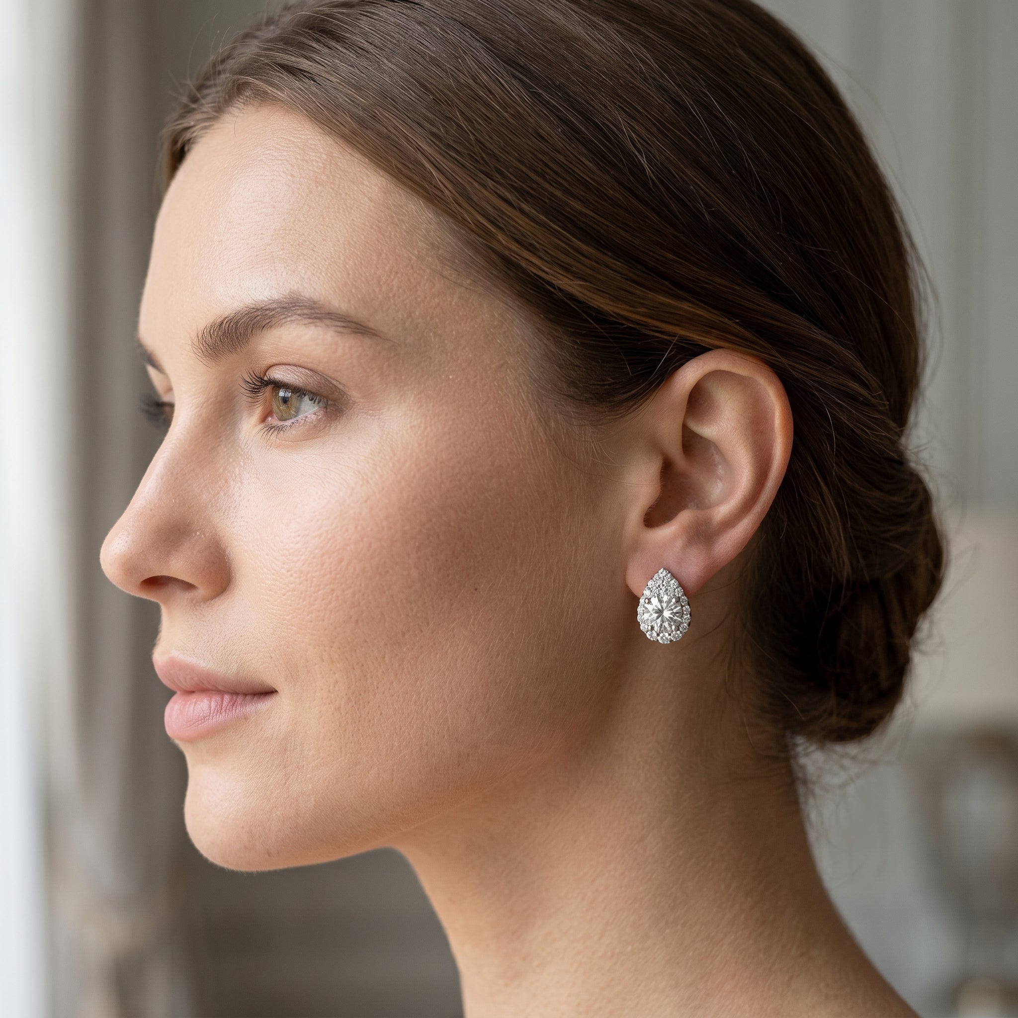 Celestia Halo Pear Drop Earrings