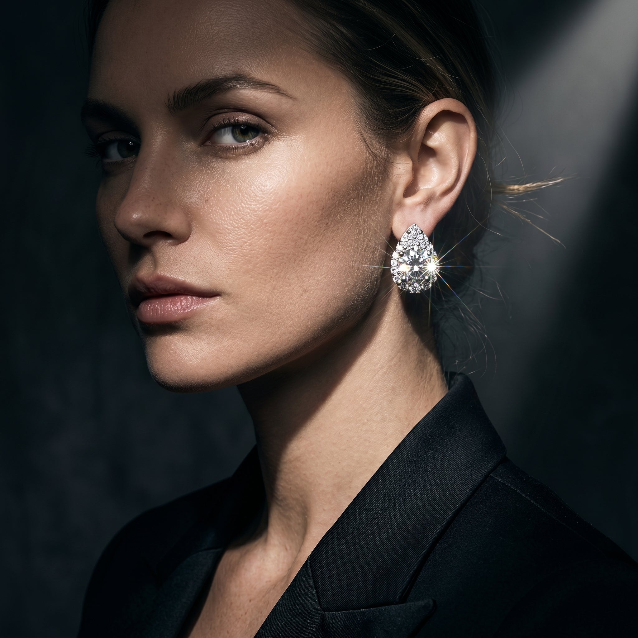 Celestia Halo Pear Drop Earrings