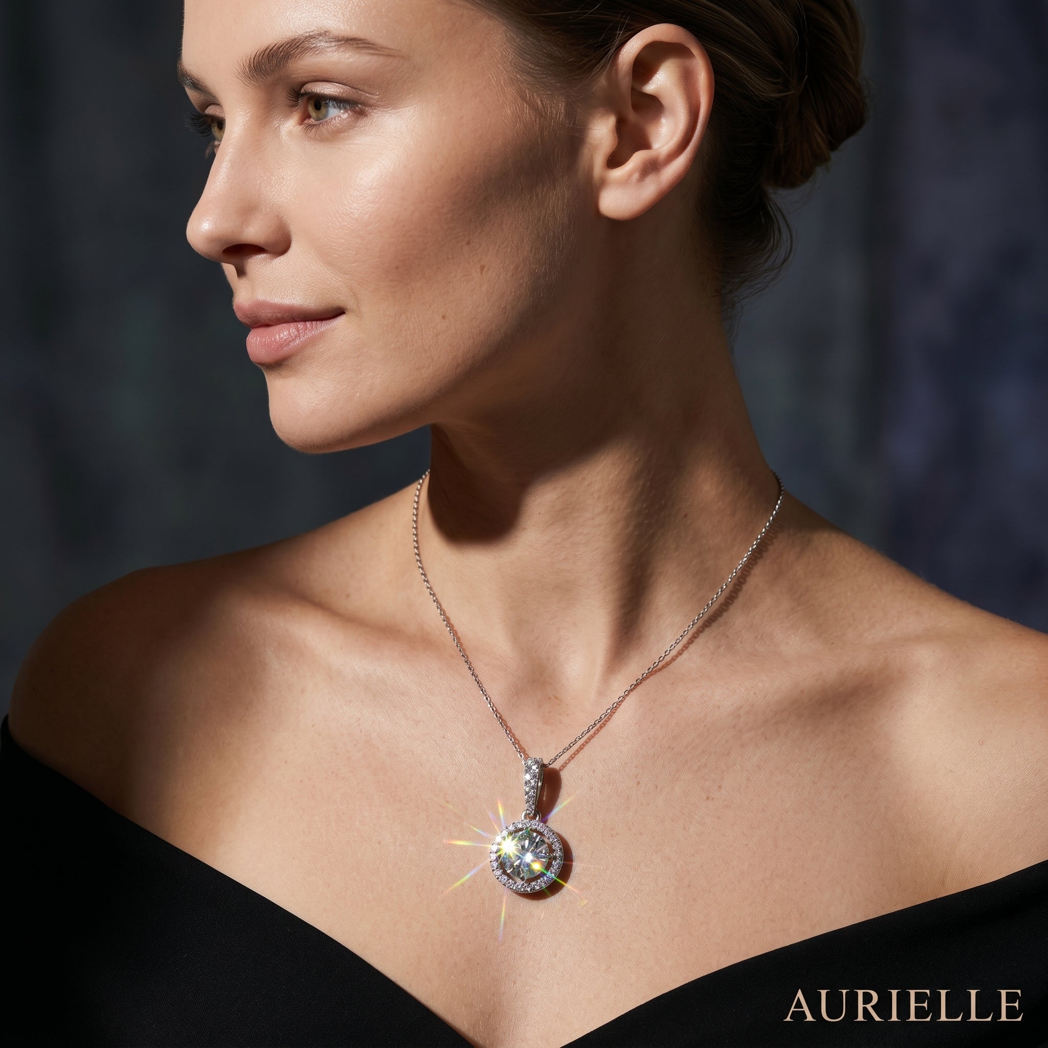 Aurielle Grand Halo Moissanite Pendant