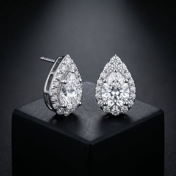 Celestia Halo Pear Drop Earrings