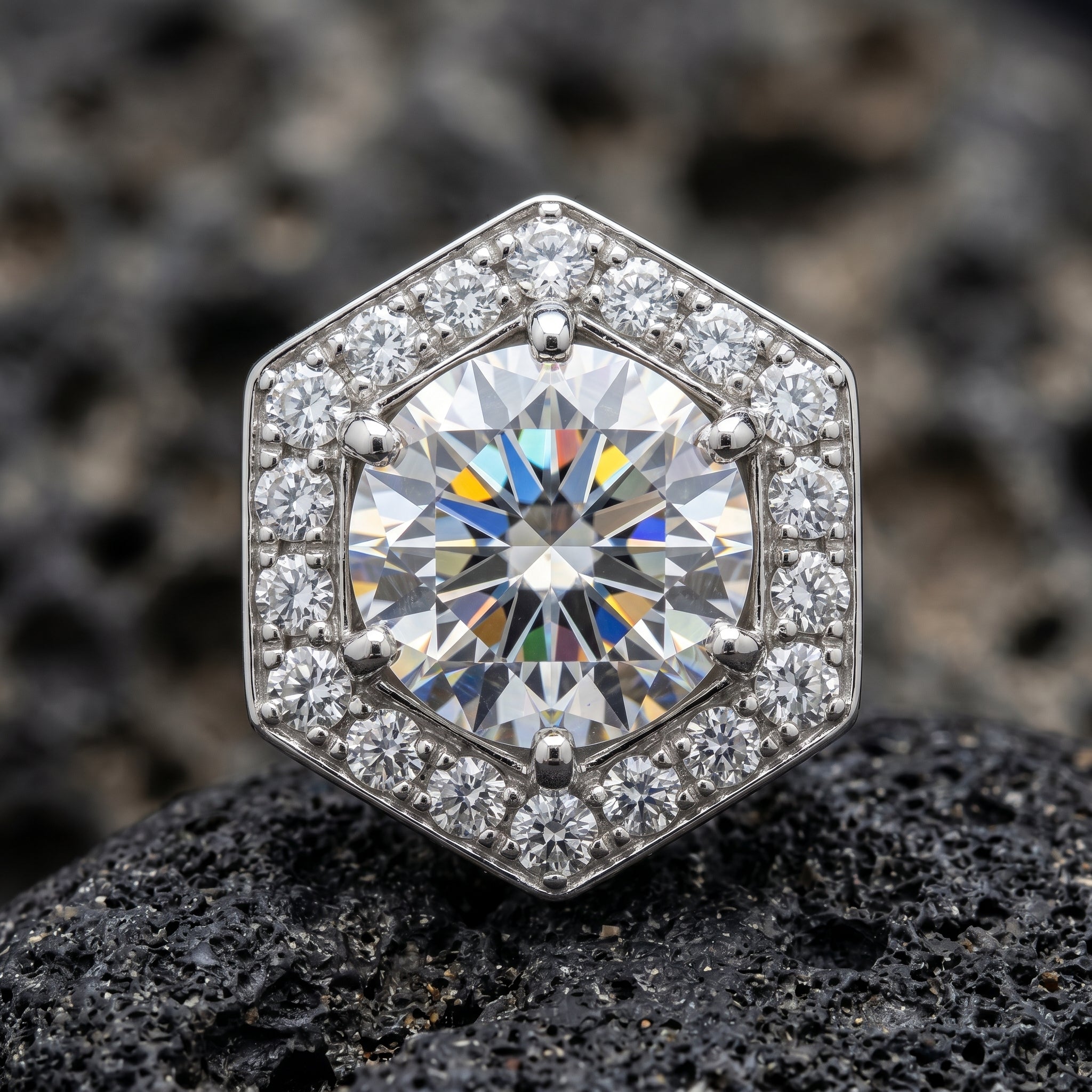 Aurielle Hexa Halo Stud Earrings