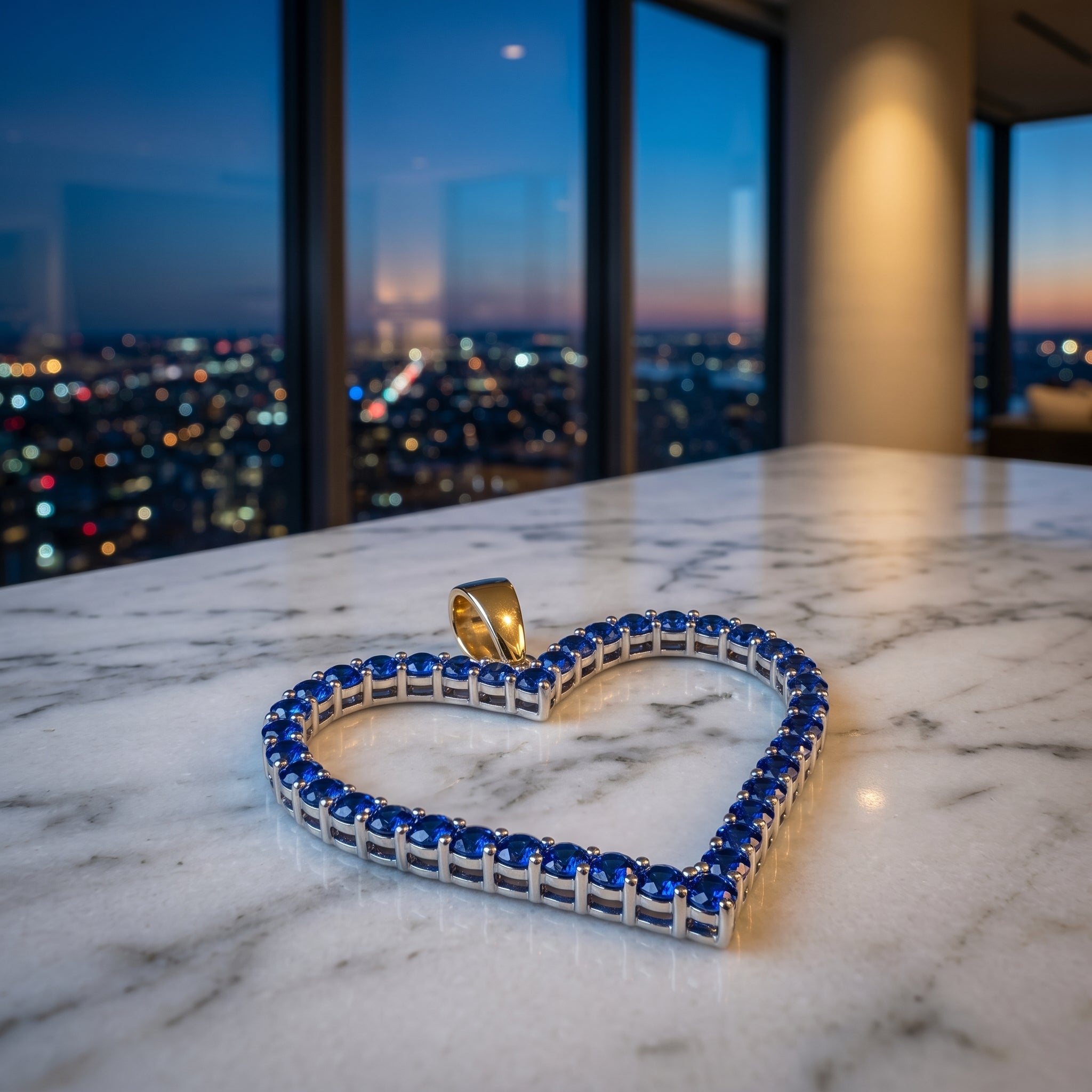 Sapphire Aura Open Heart Pendant