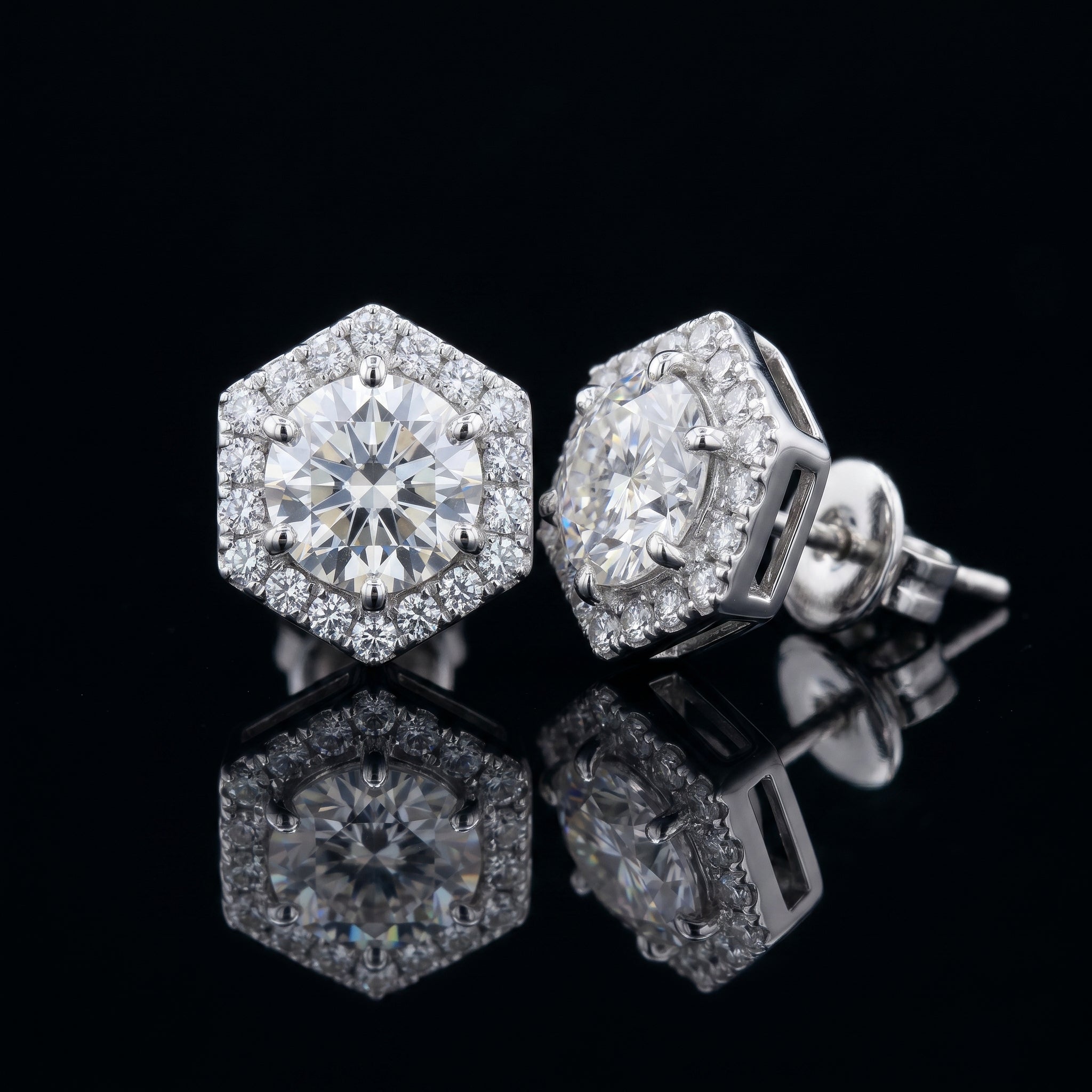 Aurielle Hexa Halo Stud Earrings