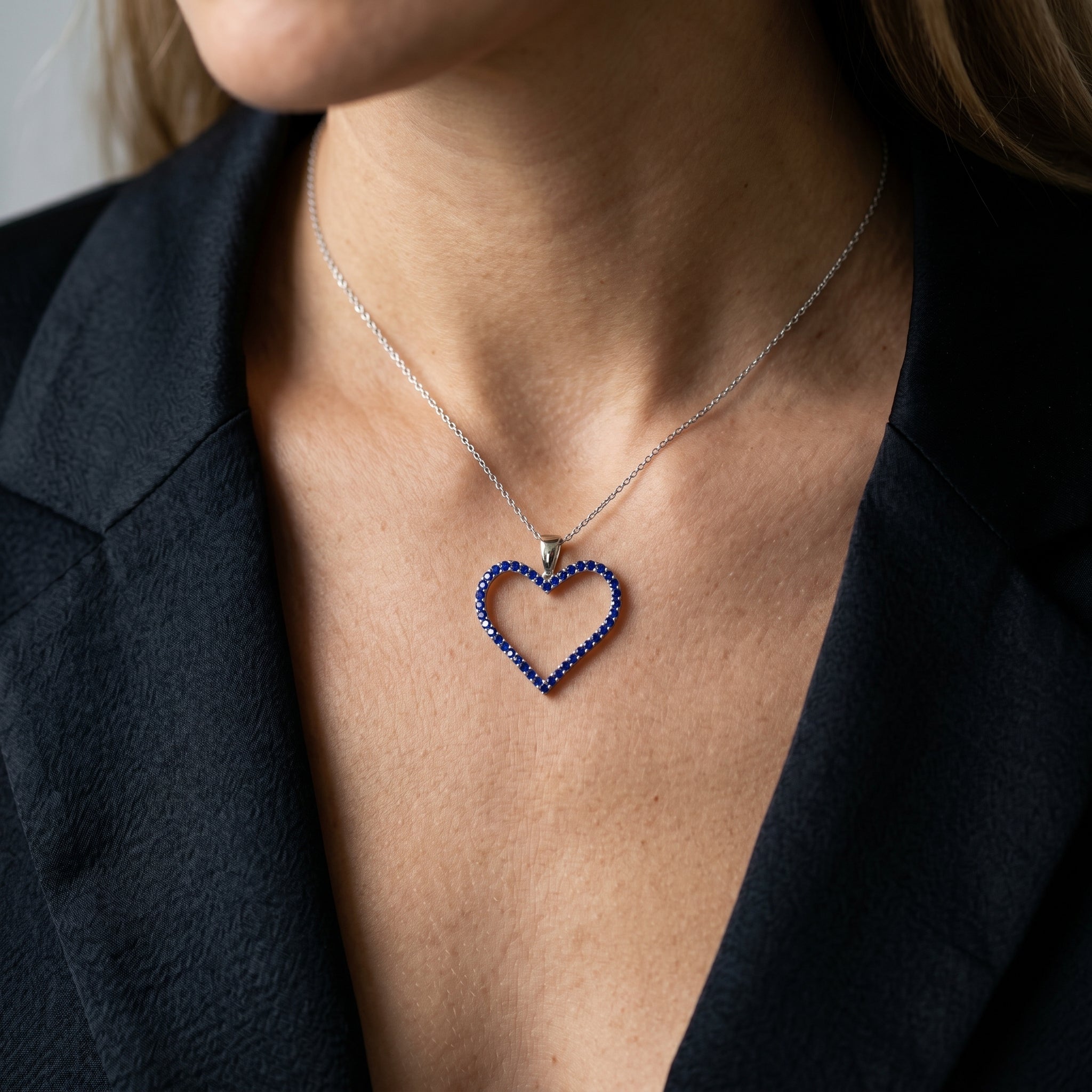 Sapphire Aura Open Heart Pendant