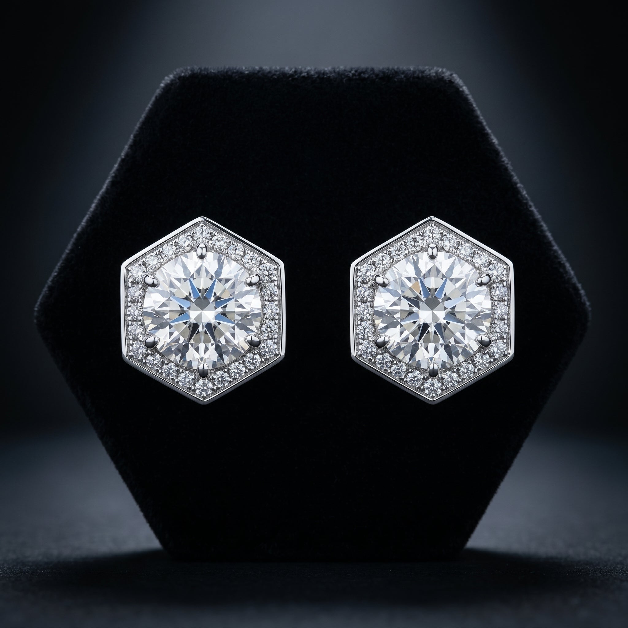 Aurielle Hexa Halo Stud Earrings