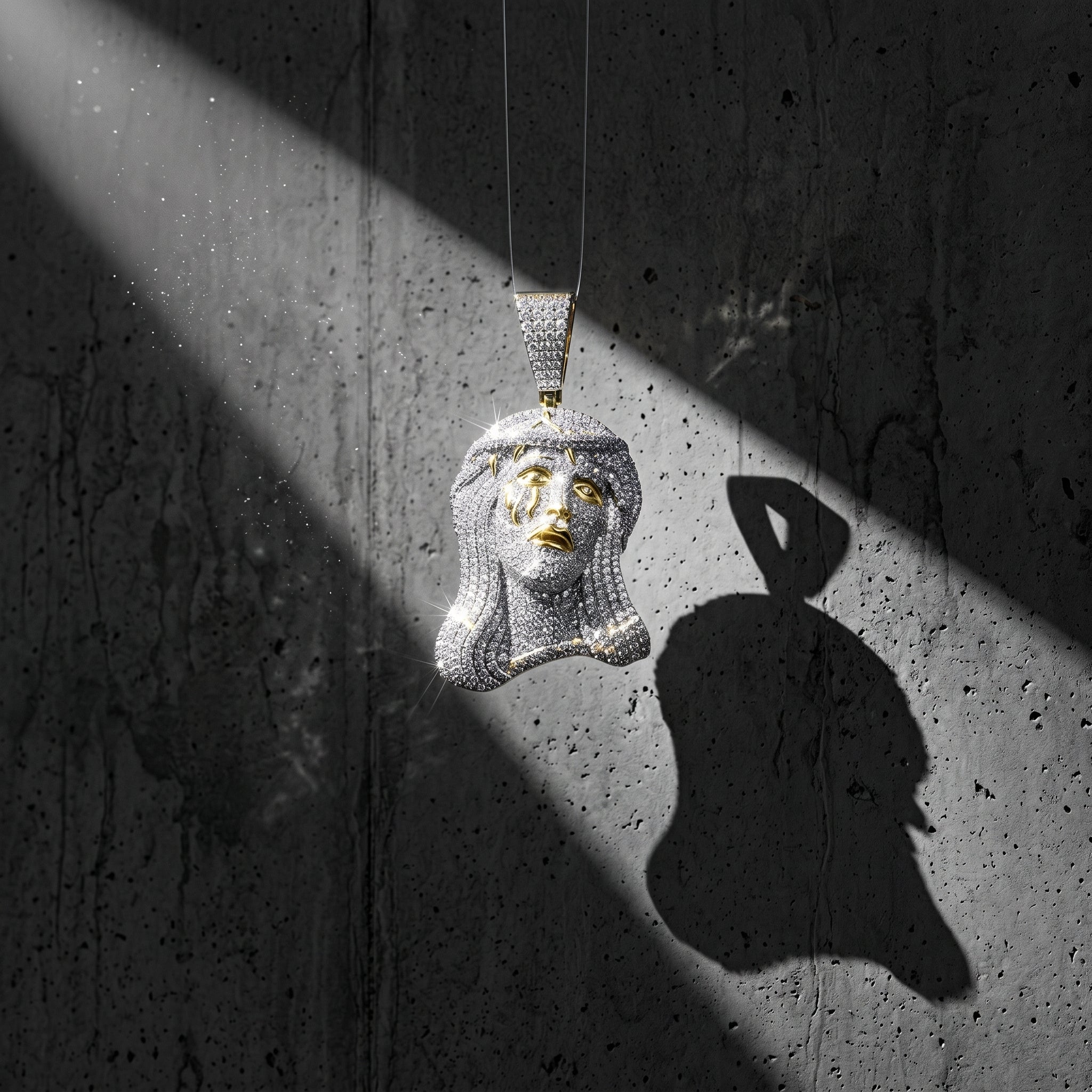 Crowned Devotion Iced Silver Portrait Pendant