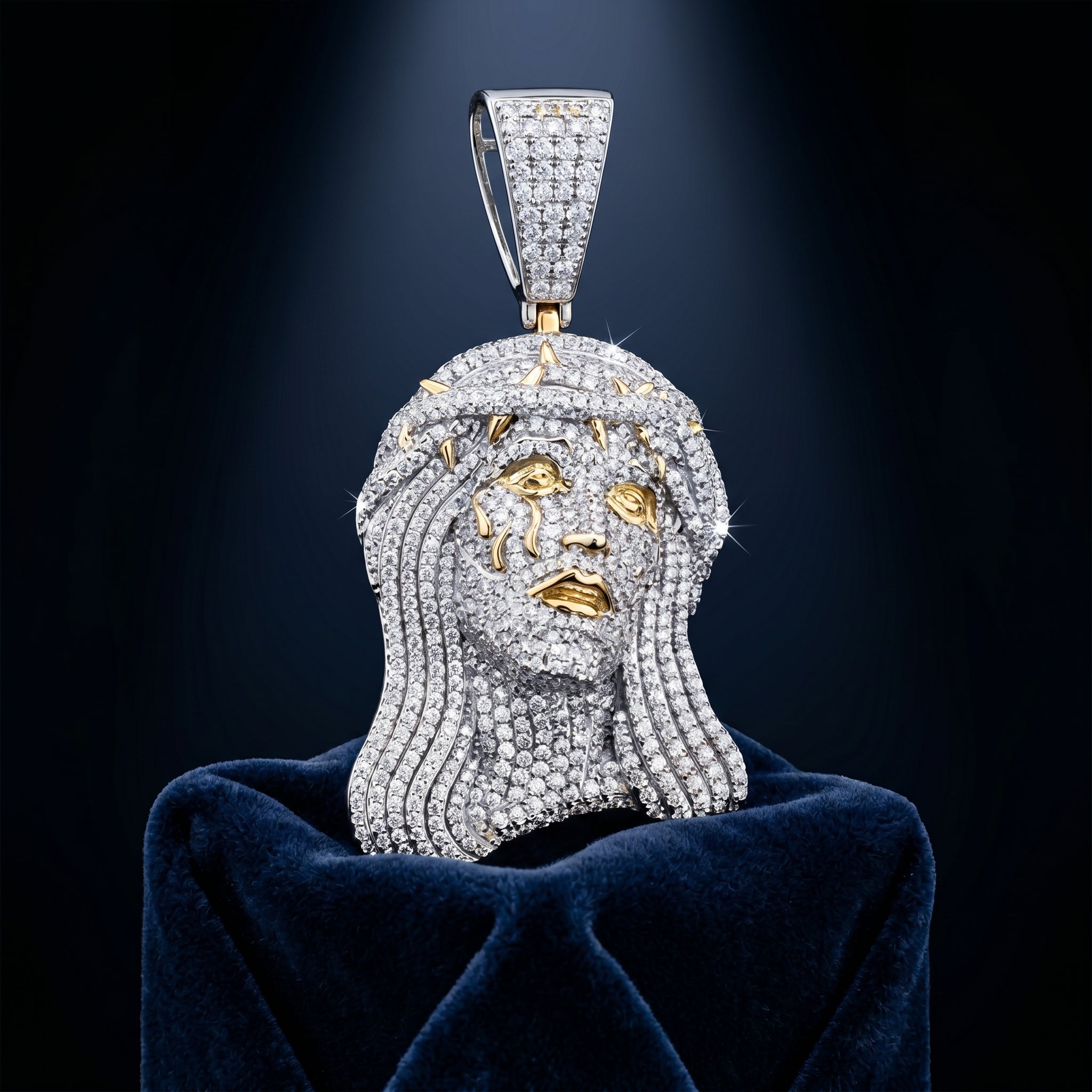 Crowned Devotion Iced Silver Portrait Pendant