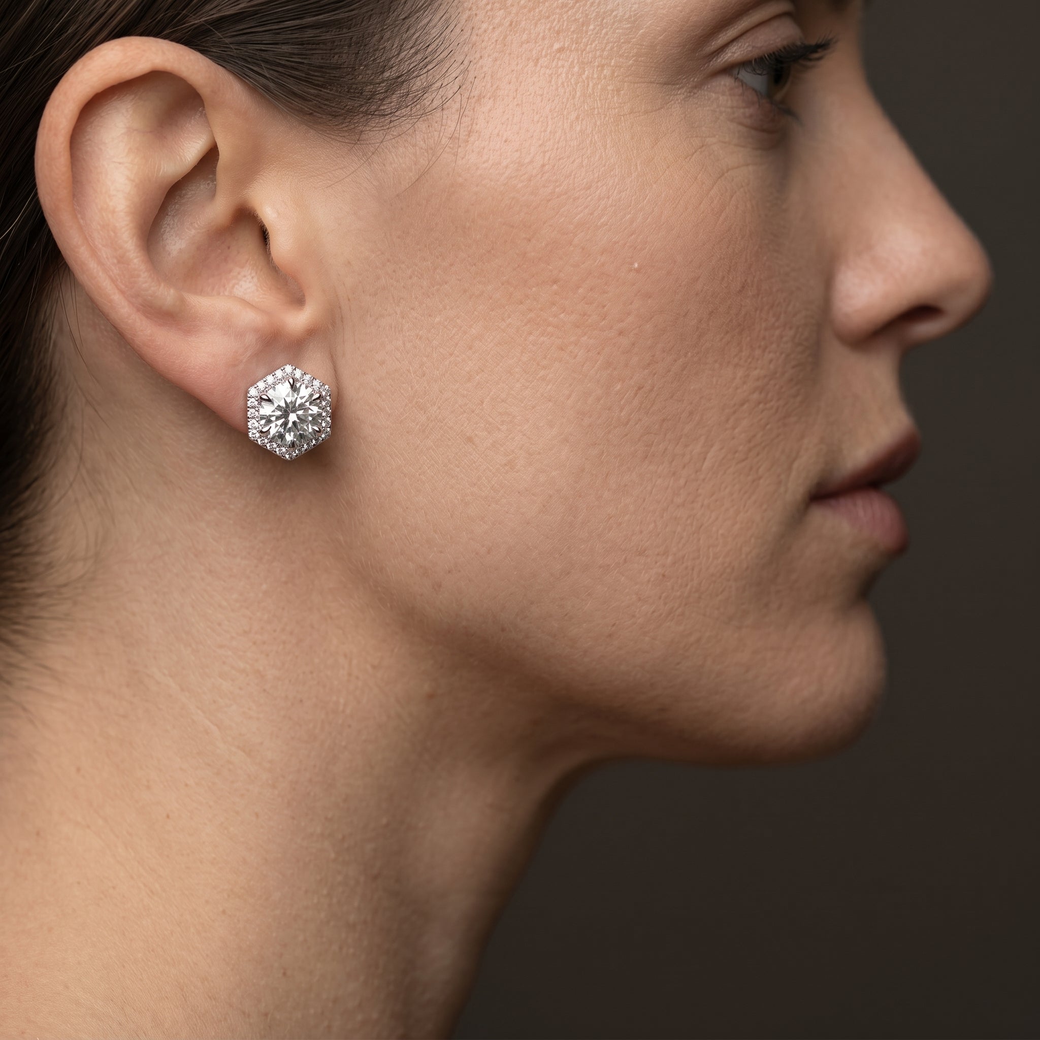 Aurielle Hexa Halo Stud Earrings