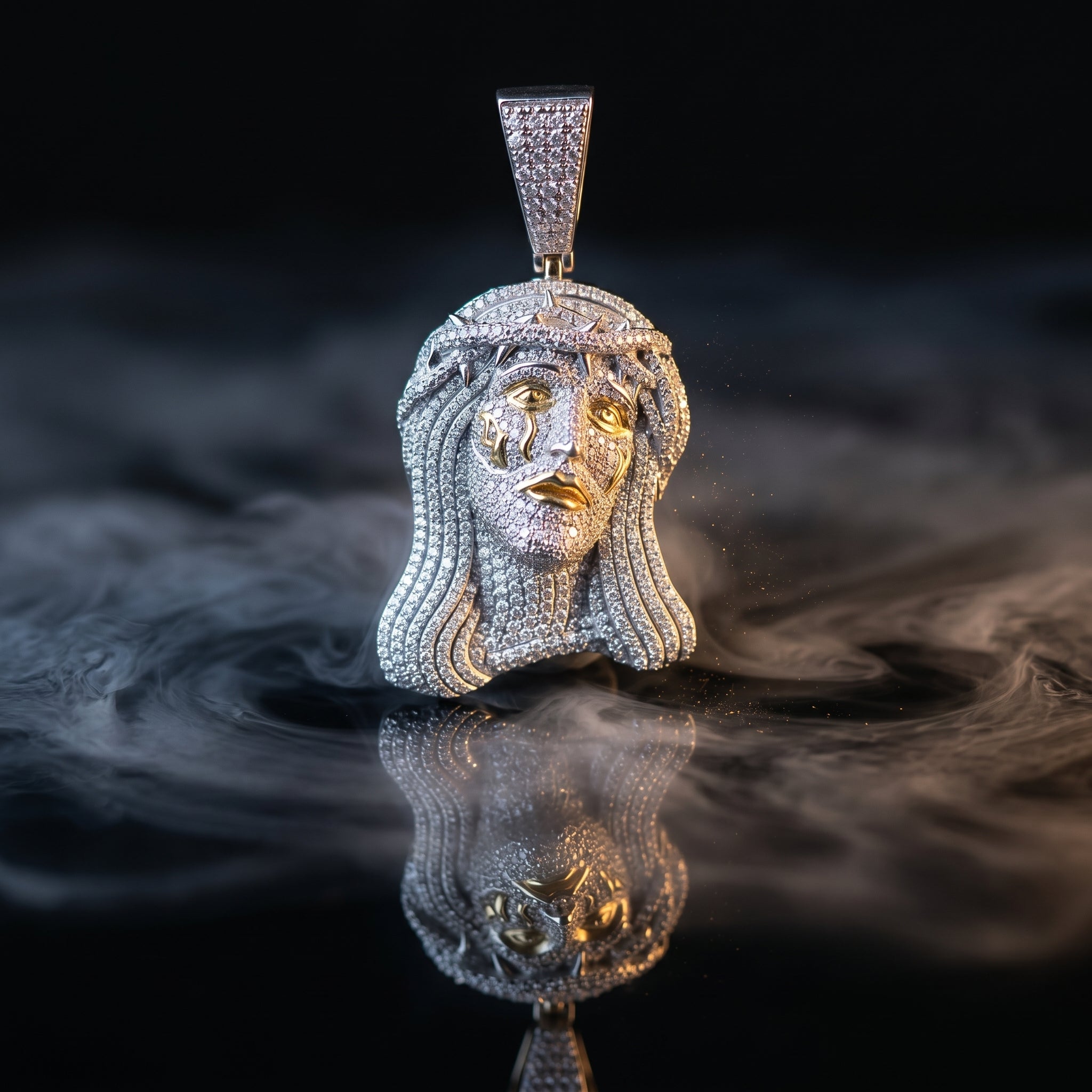 Crowned Devotion Iced Silver Portrait Pendant